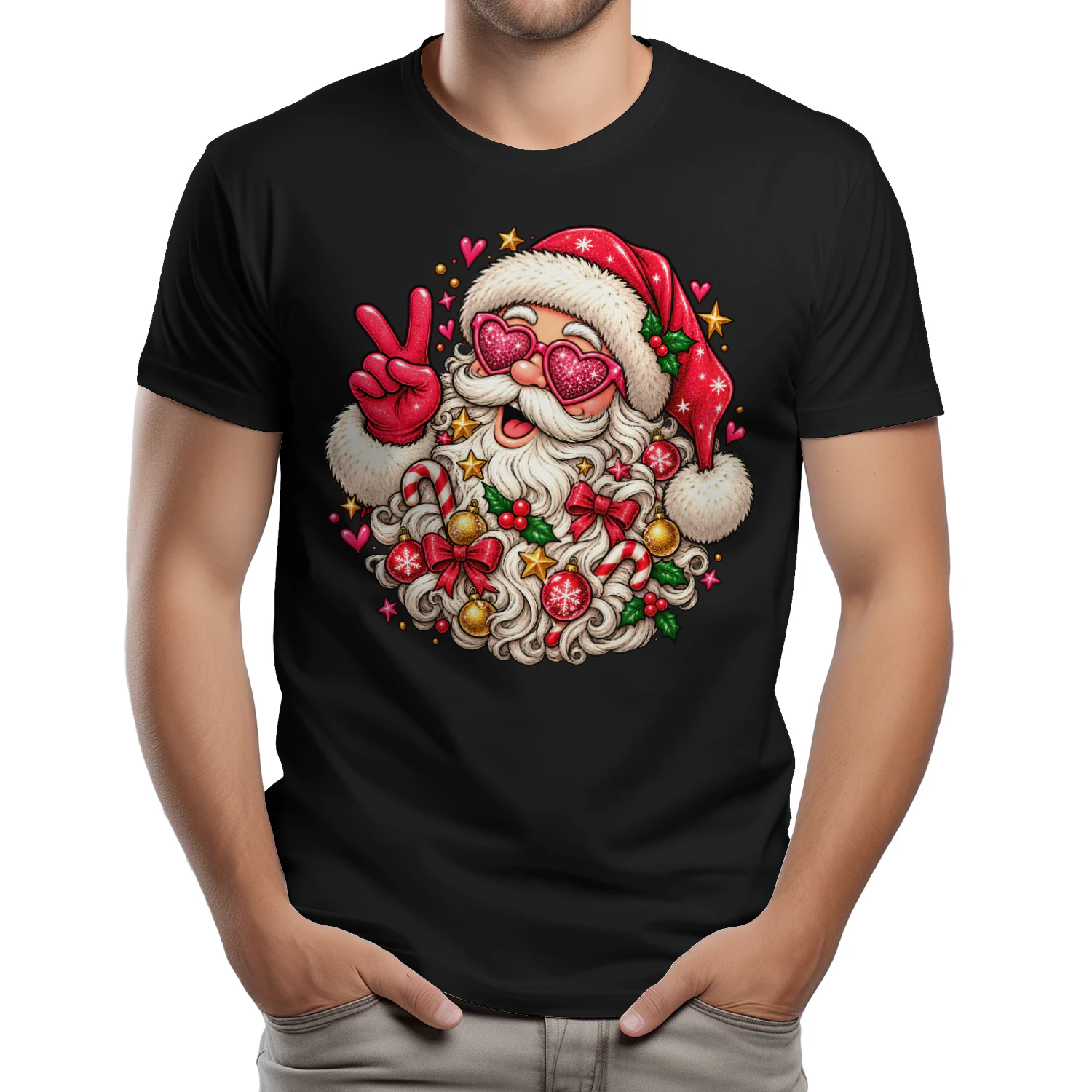 Weihnachten mit Liebe und guter Laune feiern – Cooler Weihnachtsmann mit Herzbrille 🎅❤️🎄 – Jetzt sichern! Unisex T-Shirt