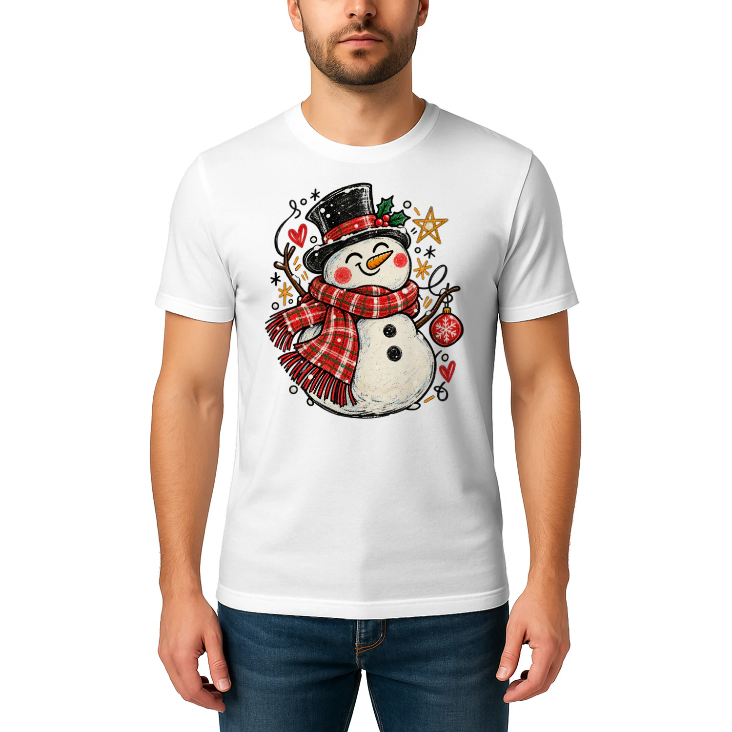 Ein Lächeln für die schönste Zeit des Jahres – Fröhlicher Schneemann mit Schal ☃️🎄❤️ – Jetzt sichern! Unisex T-Shirt