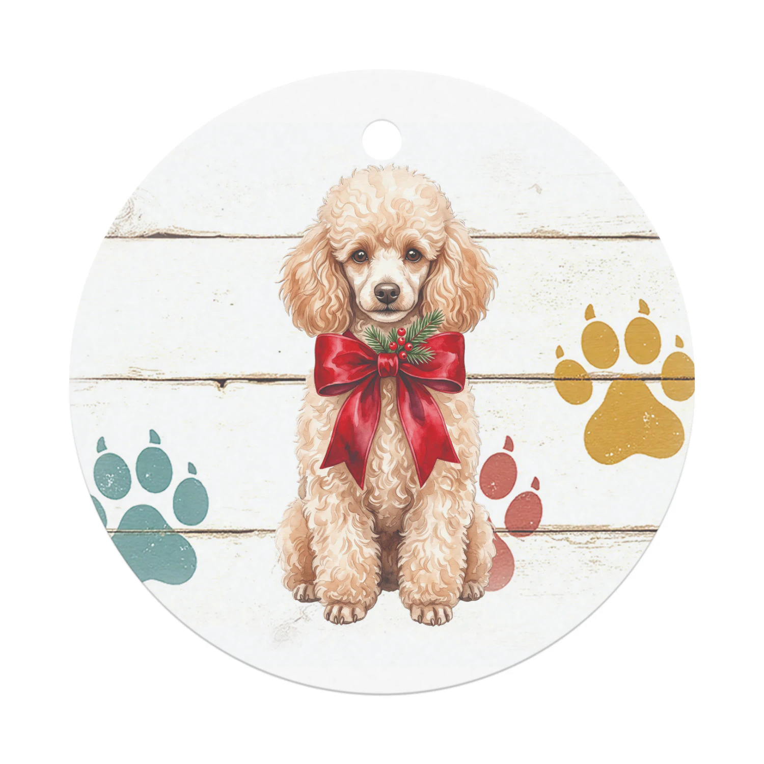 Poedel bruin Kerst Hanger  Rond