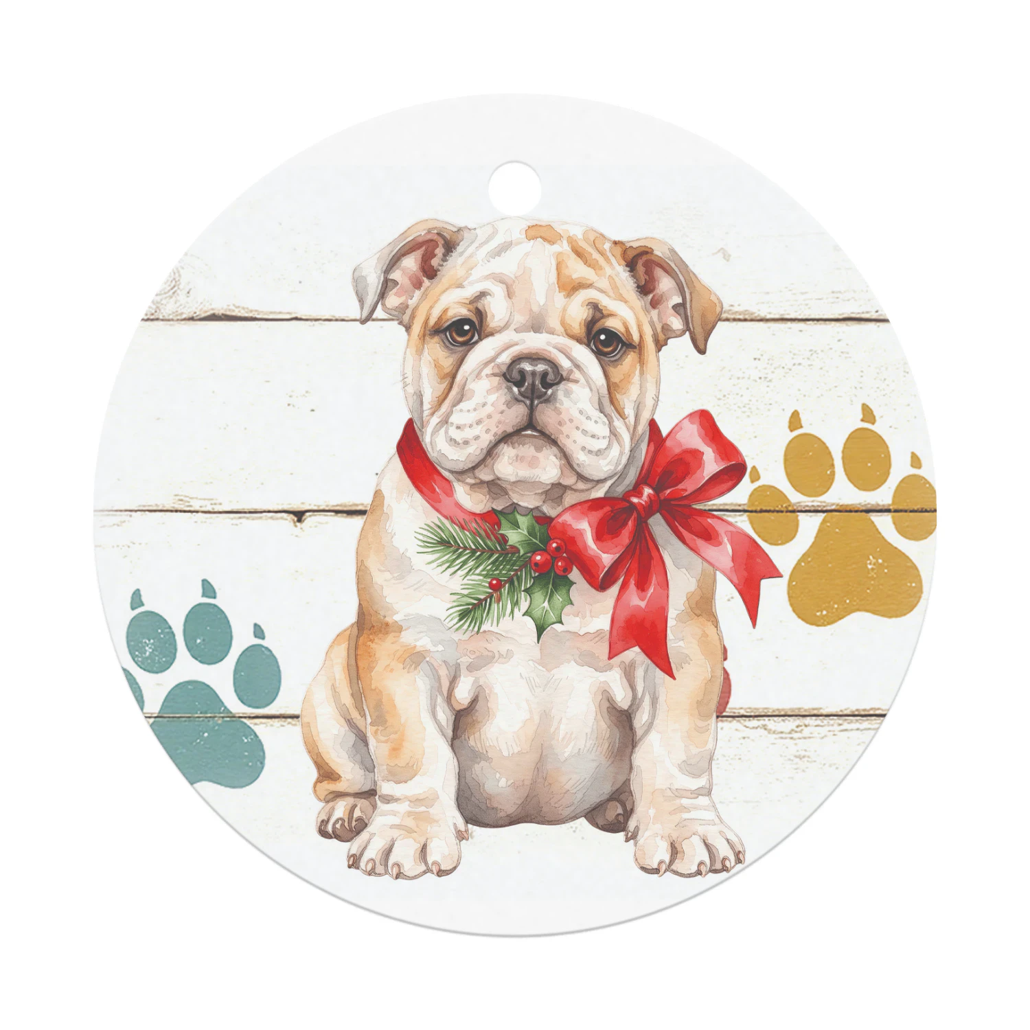 Engelse Bulldog Kerst Hanger Rond