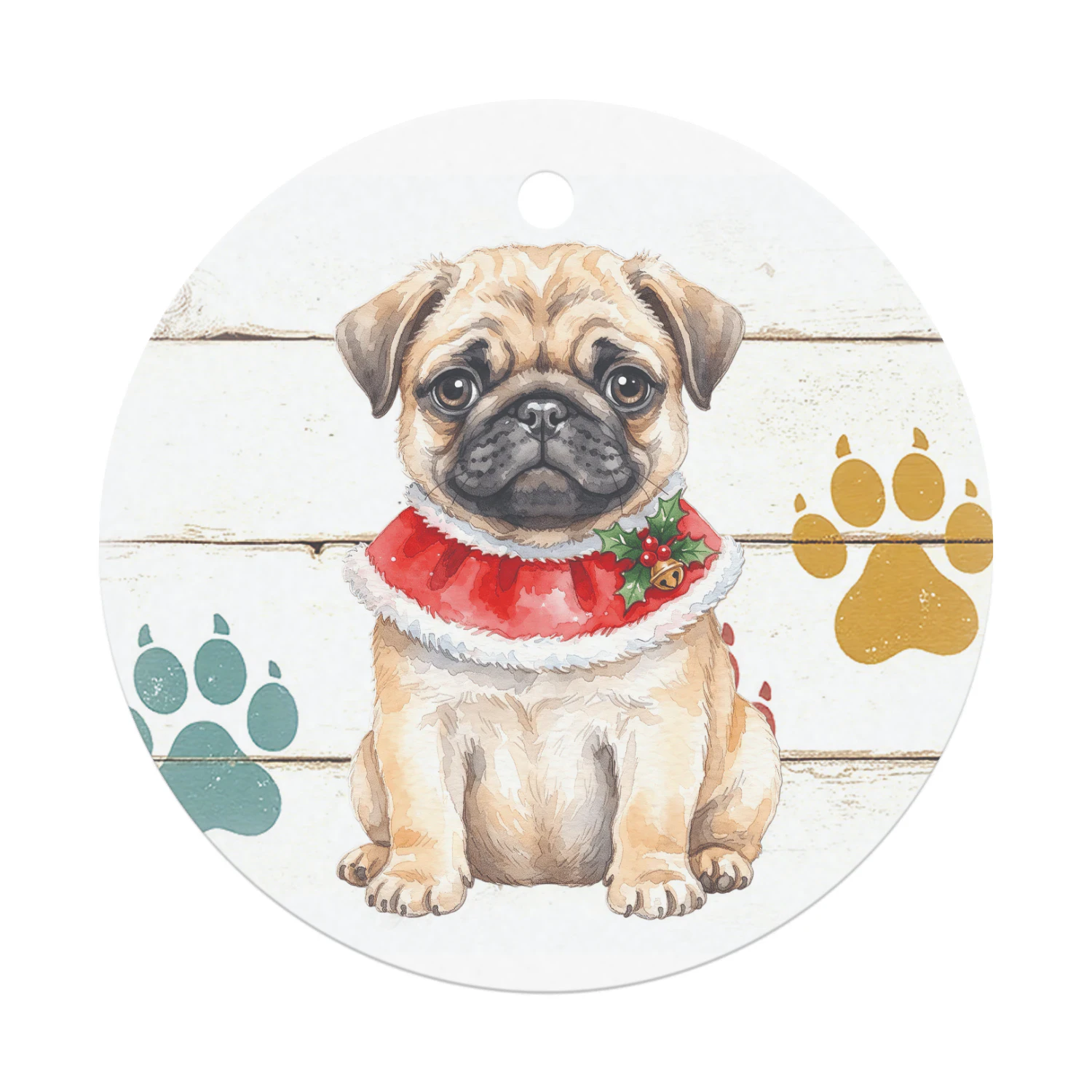 Mopshond Kerst Hanger  Hanger Rond
