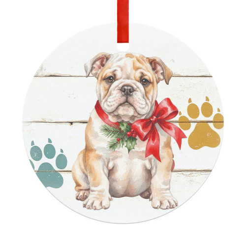 Engelse Bulldog Kerst Hanger Rond