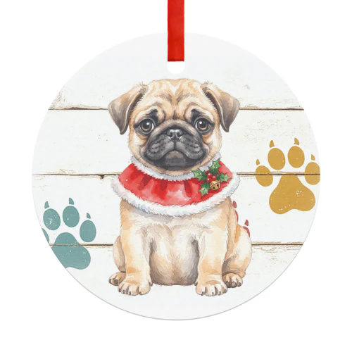 Mopshond Kerst Hanger  Hanger Rond