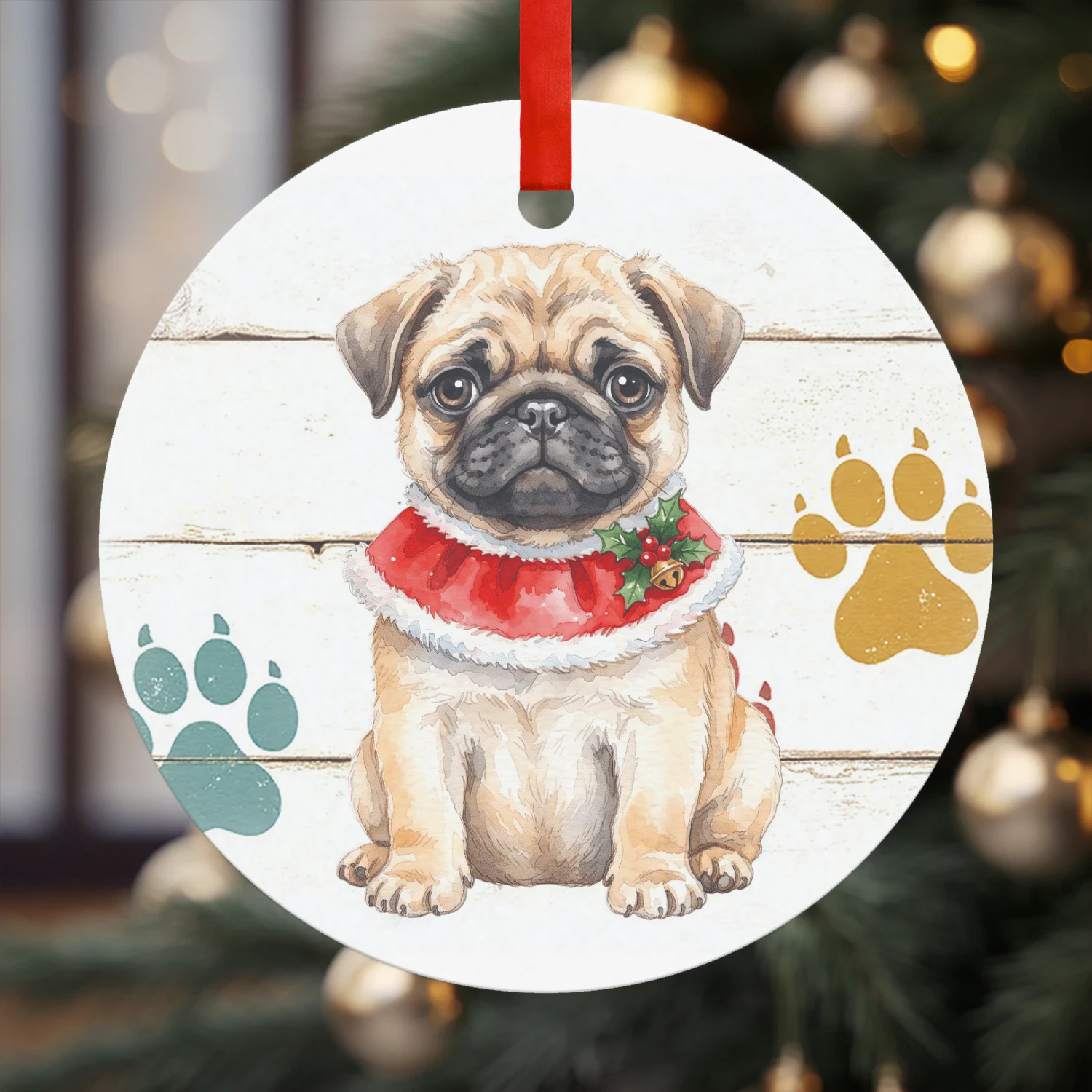 Mopshond Kerst Hanger  Hanger Rond