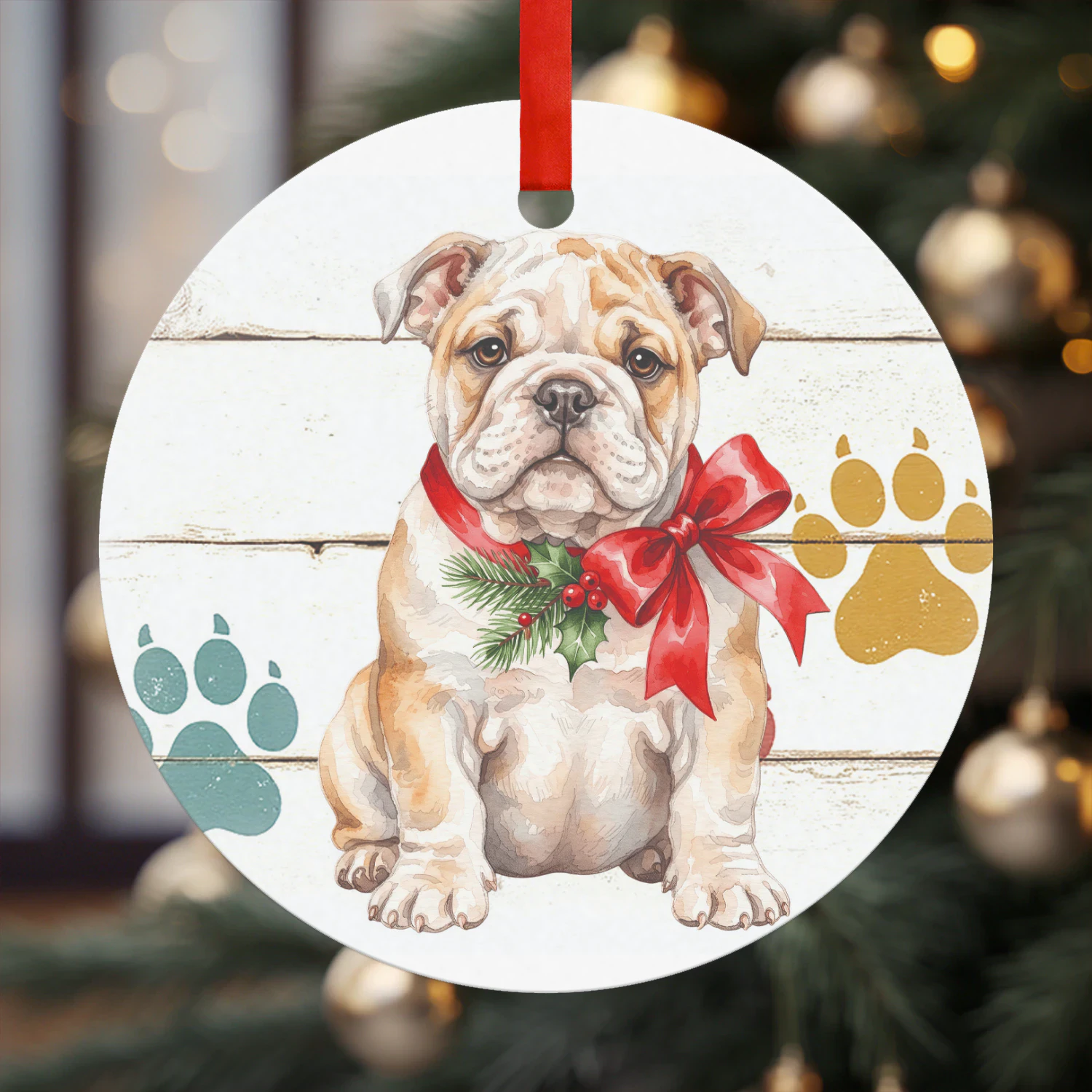 Engelse Bulldog Kerst Hanger Rond