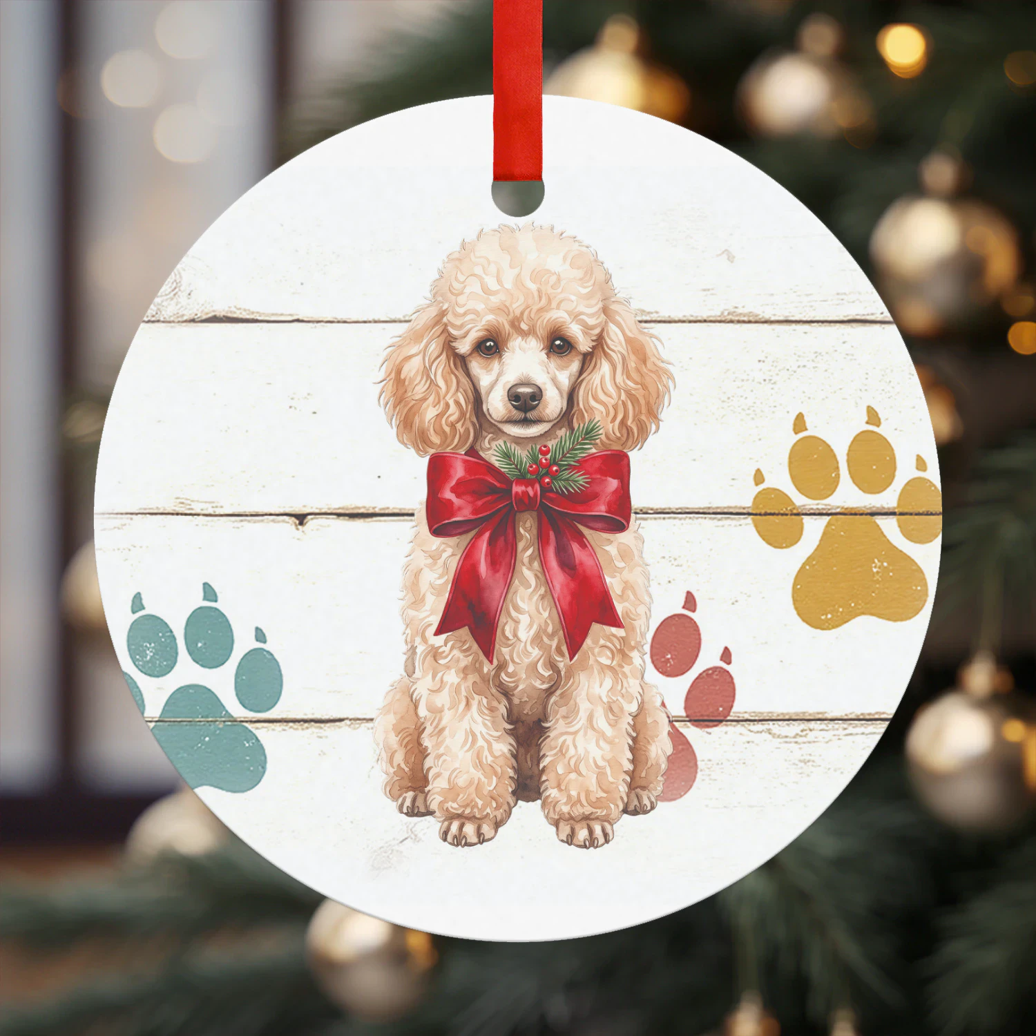 Poedel bruin Kerst Hanger  Rond