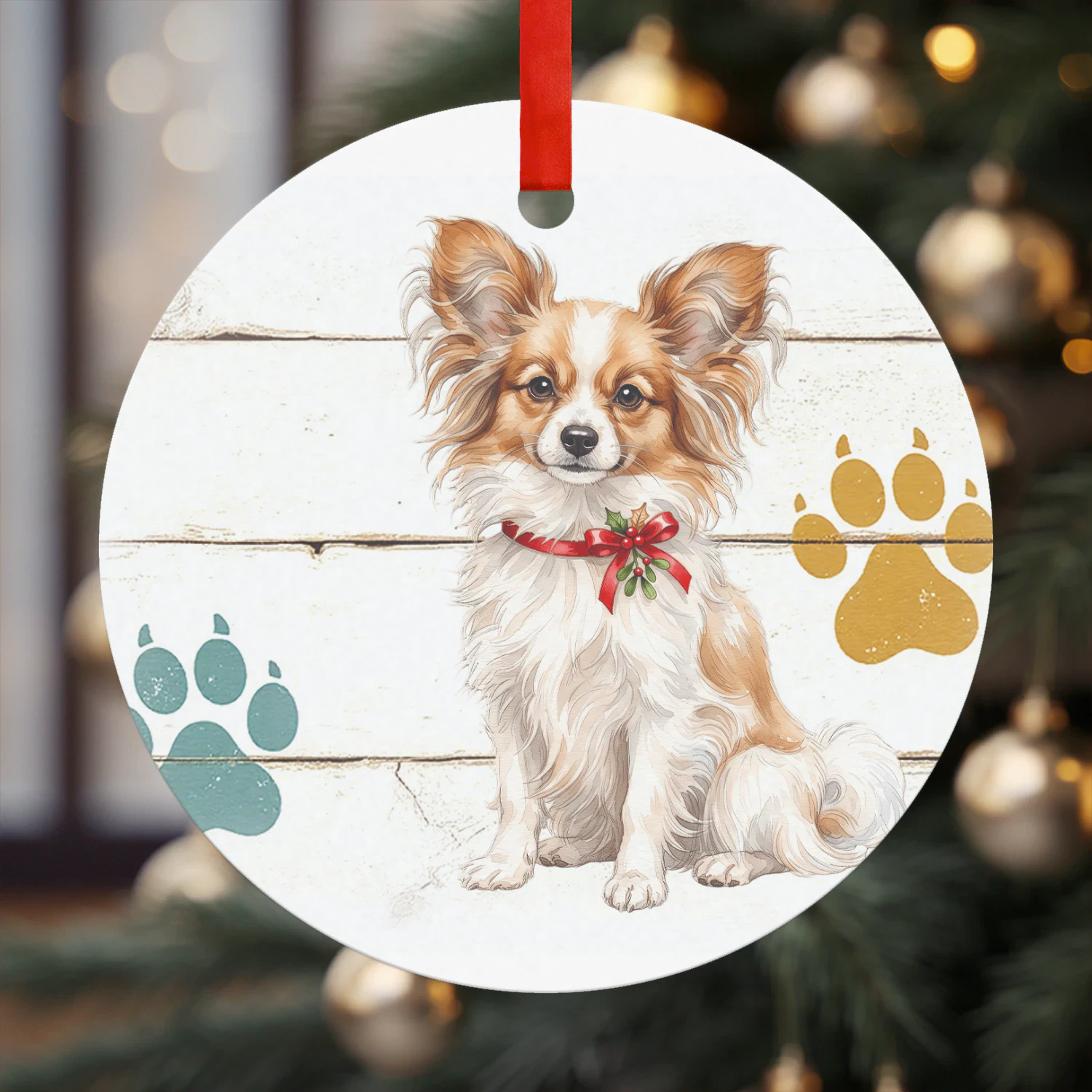 Vlinderhond Kerst Hanger  Rond