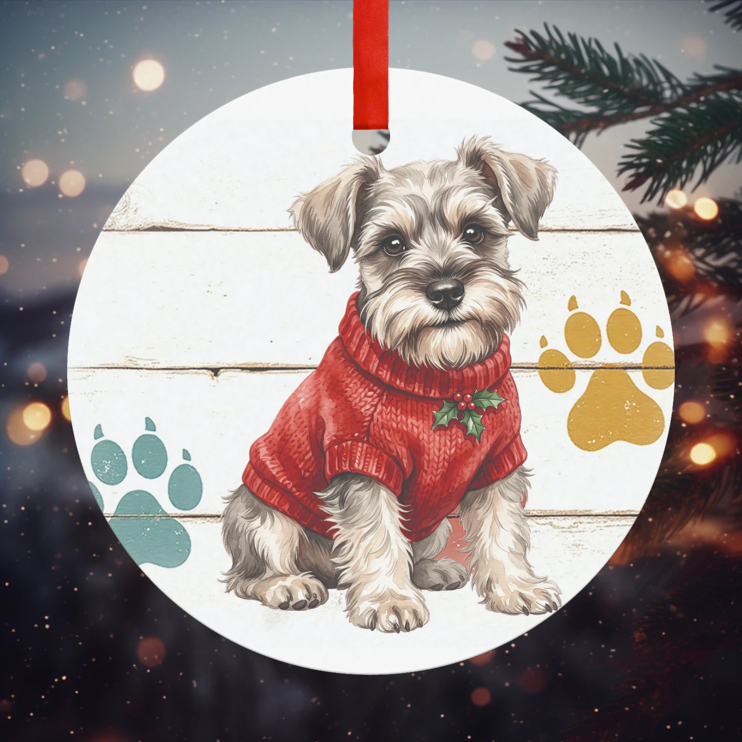 schnauzer Kerst Hanger  Hanger Rond
