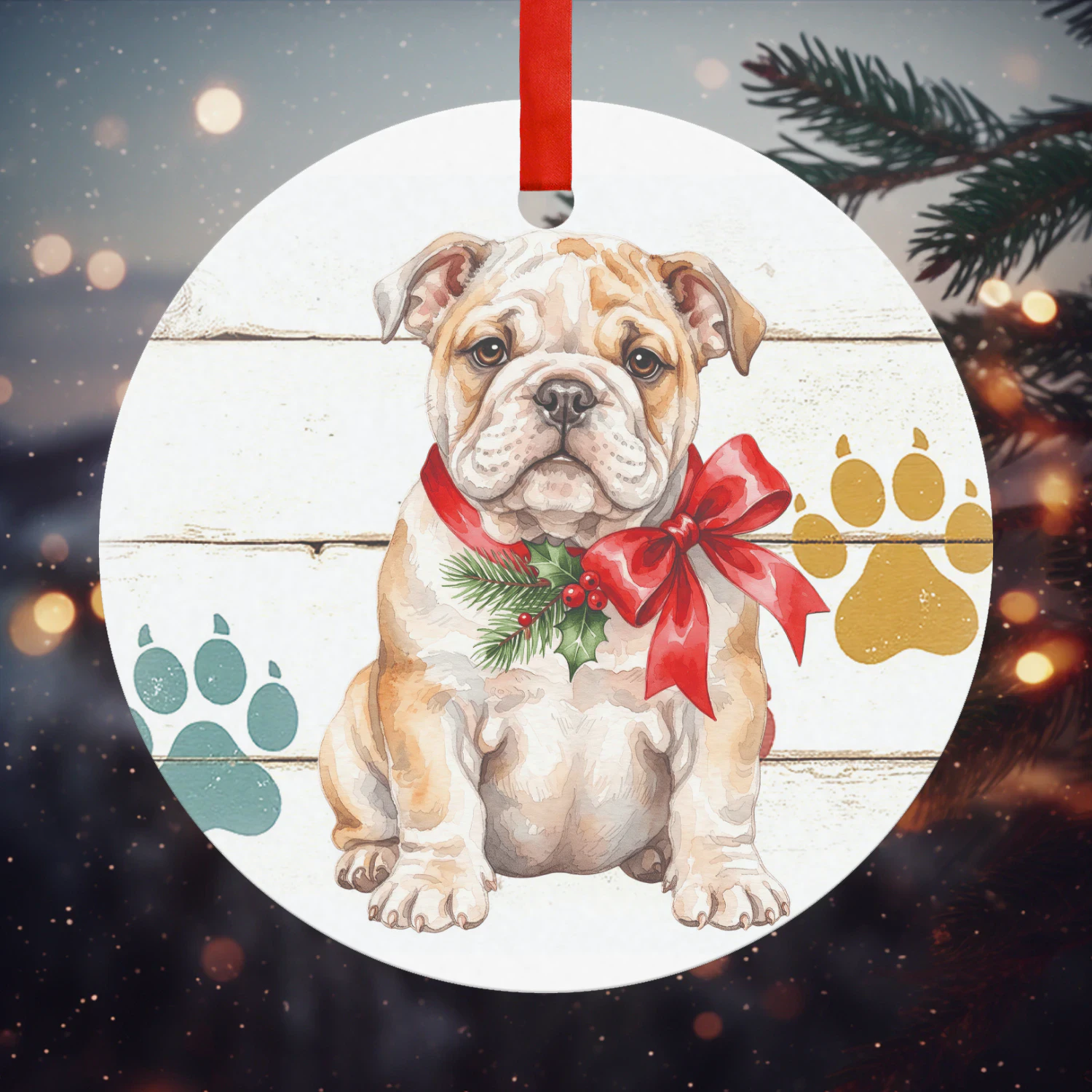 Engelse Bulldog Kerst Hanger Rond