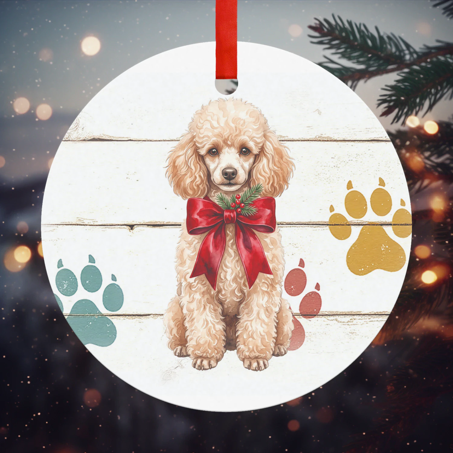 Poedel bruin Kerst Hanger  Rond