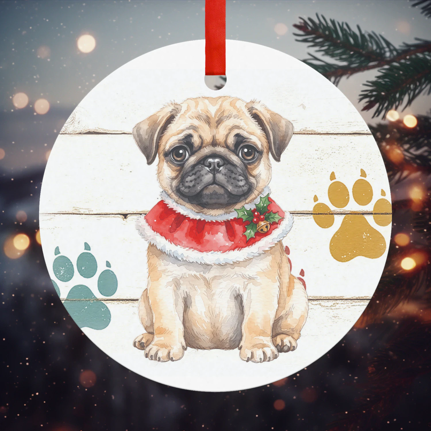 Mopshond Kerst Hanger  Hanger Rond