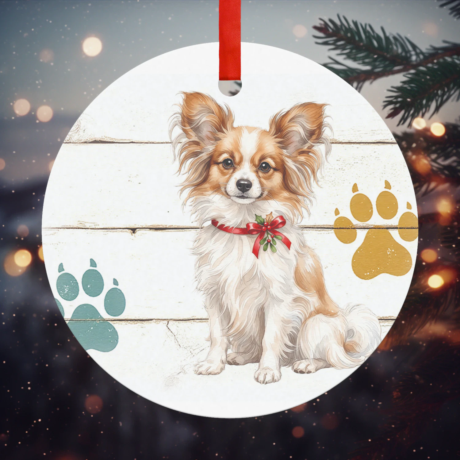 Vlinderhond Kerst Hanger  Rond