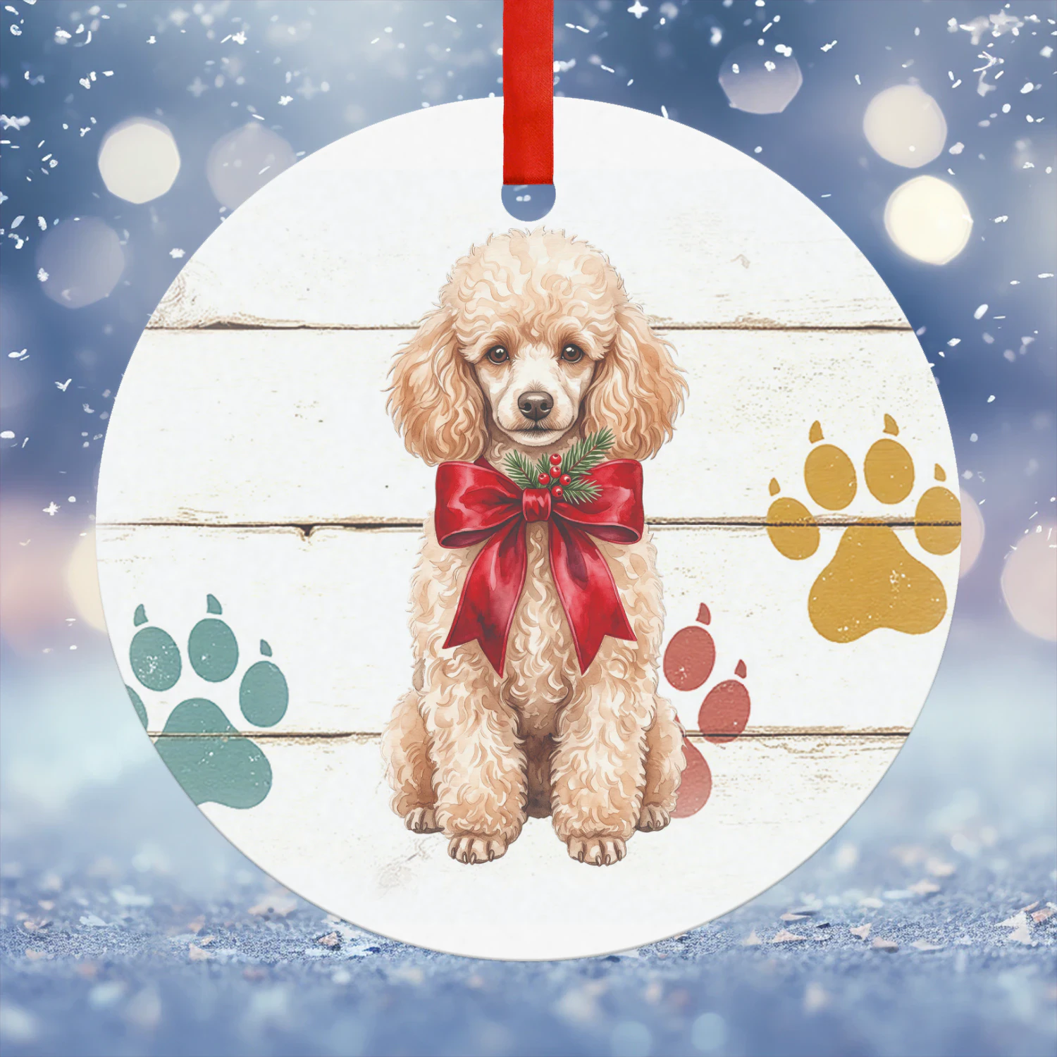 Poedel bruin Kerst Hanger  Rond