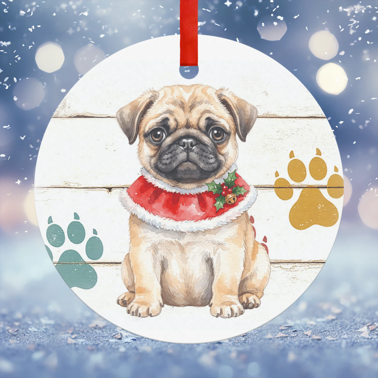 Mopshond Kerst Hanger  Hanger Rond