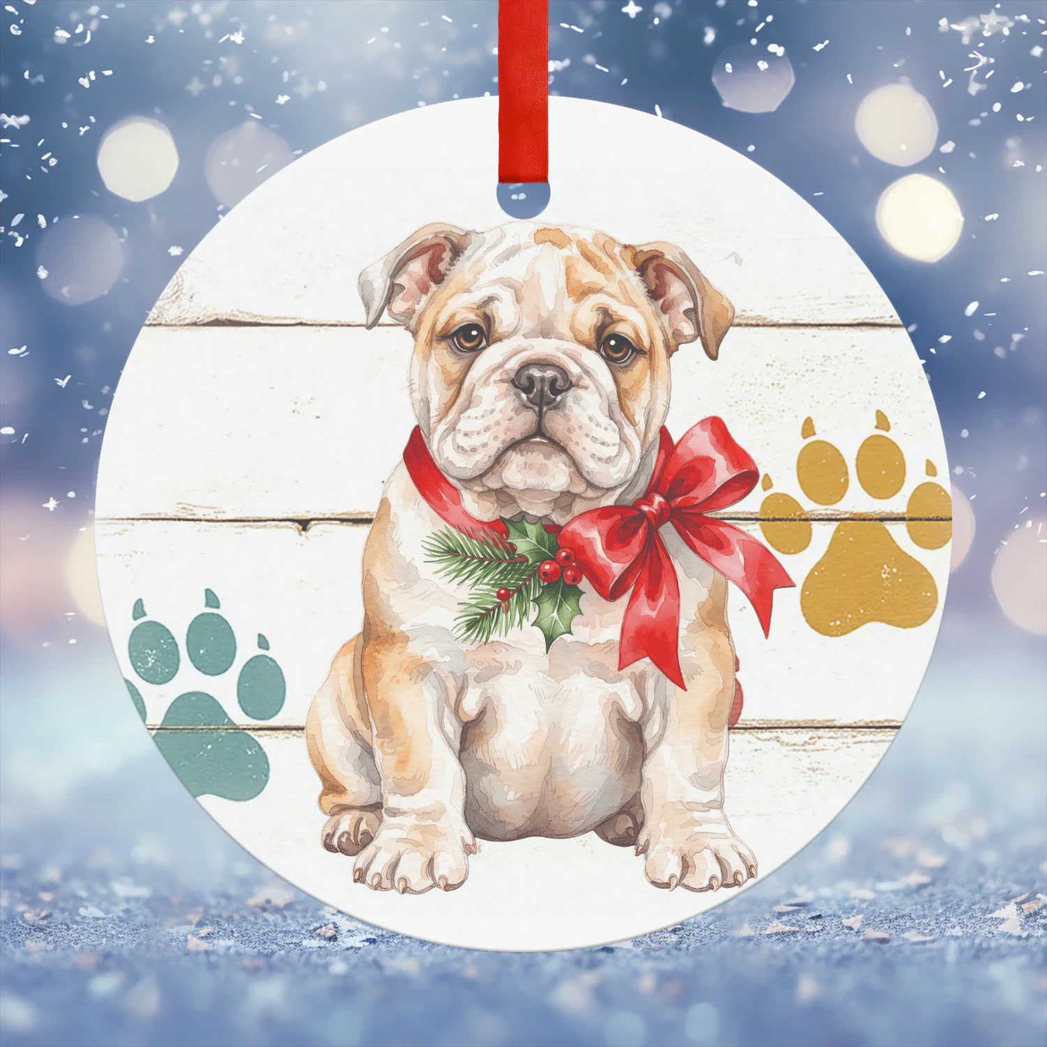 Engelse Bulldog Kerst Hanger Rond