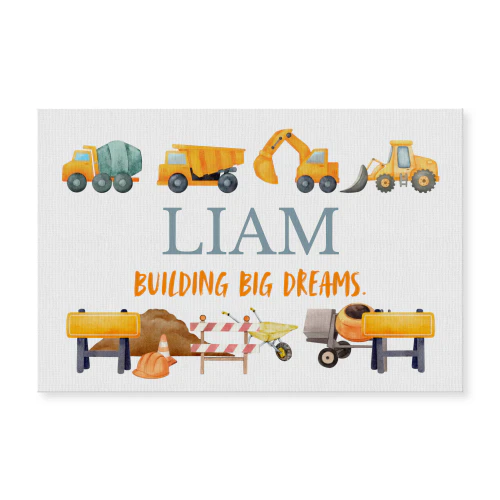 Custom Construction Trucks Theme Boy Name Wall Art