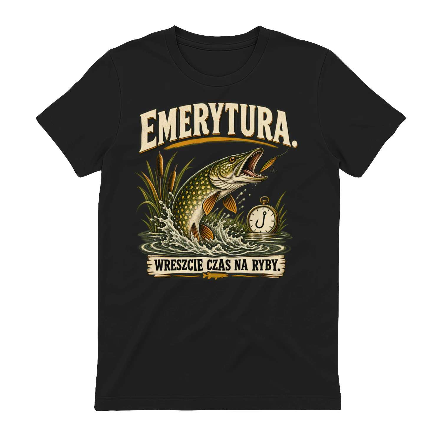 EMERYTURA.” “WRESZCIE CZAS NA RYBY.”