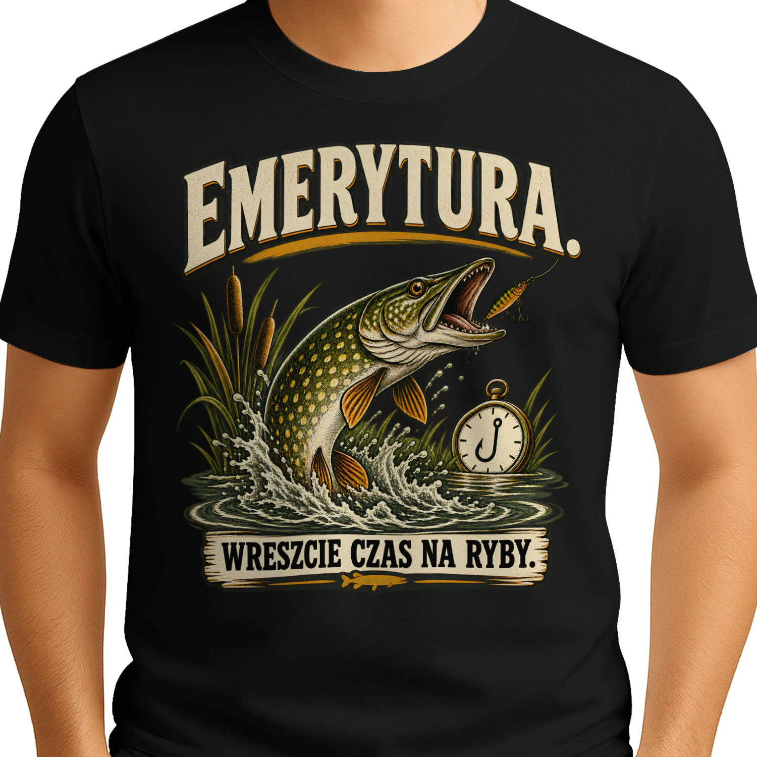 EMERYTURA.” “WRESZCIE CZAS NA RYBY.”