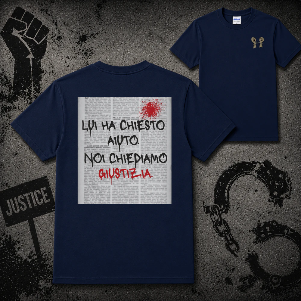 Lui Ha Chiesto Aiuto, Noi Chiediamo Giustizia – Grafica con Manette Spezzate