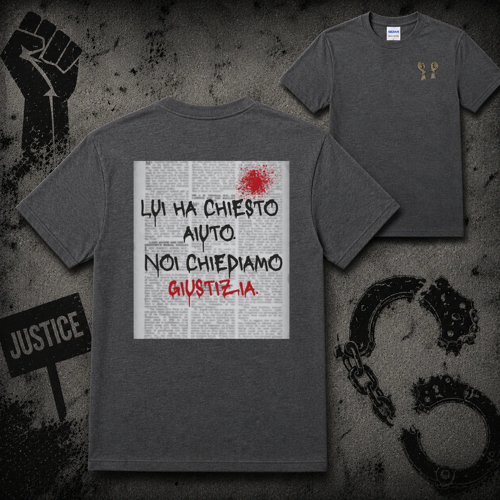 Lui Ha Chiesto Aiuto, Noi Chiediamo Giustizia – Grafica con Manette Spezzate