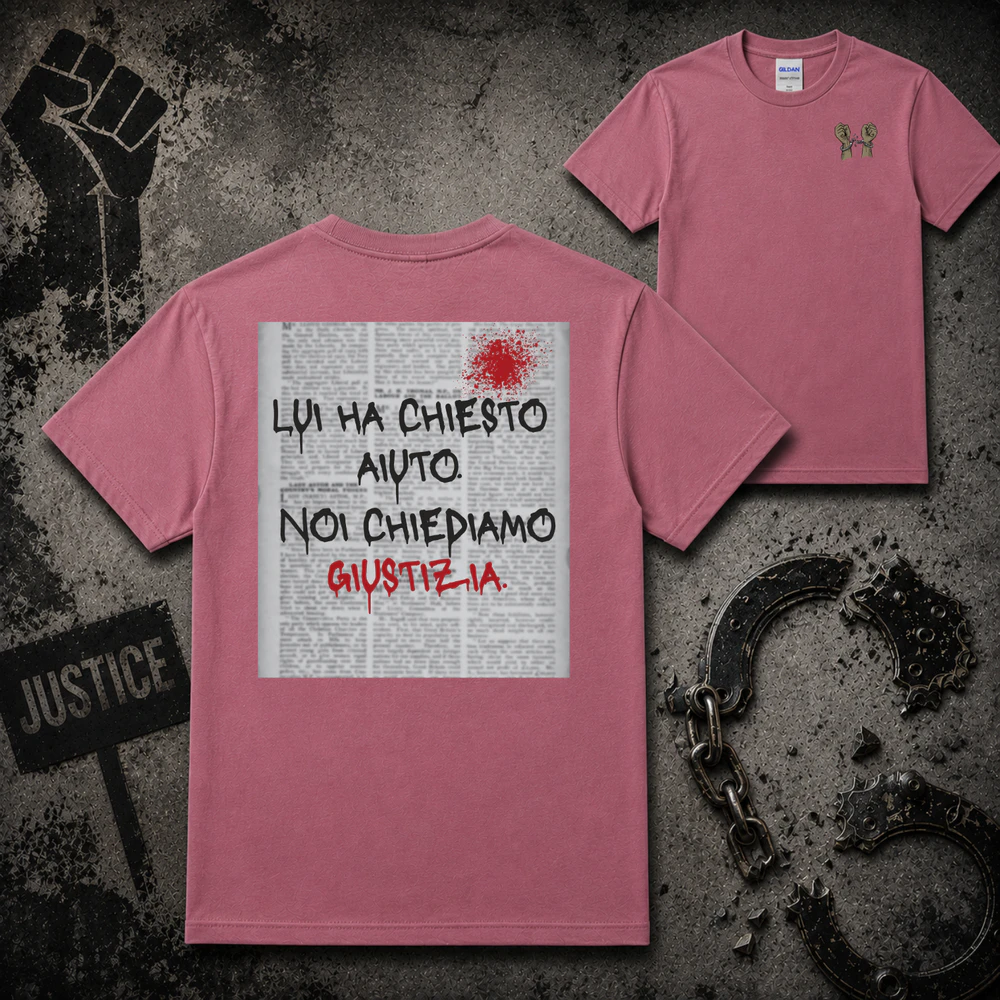 Lui Ha Chiesto Aiuto, Noi Chiediamo Giustizia – Grafica con Manette Spezzate