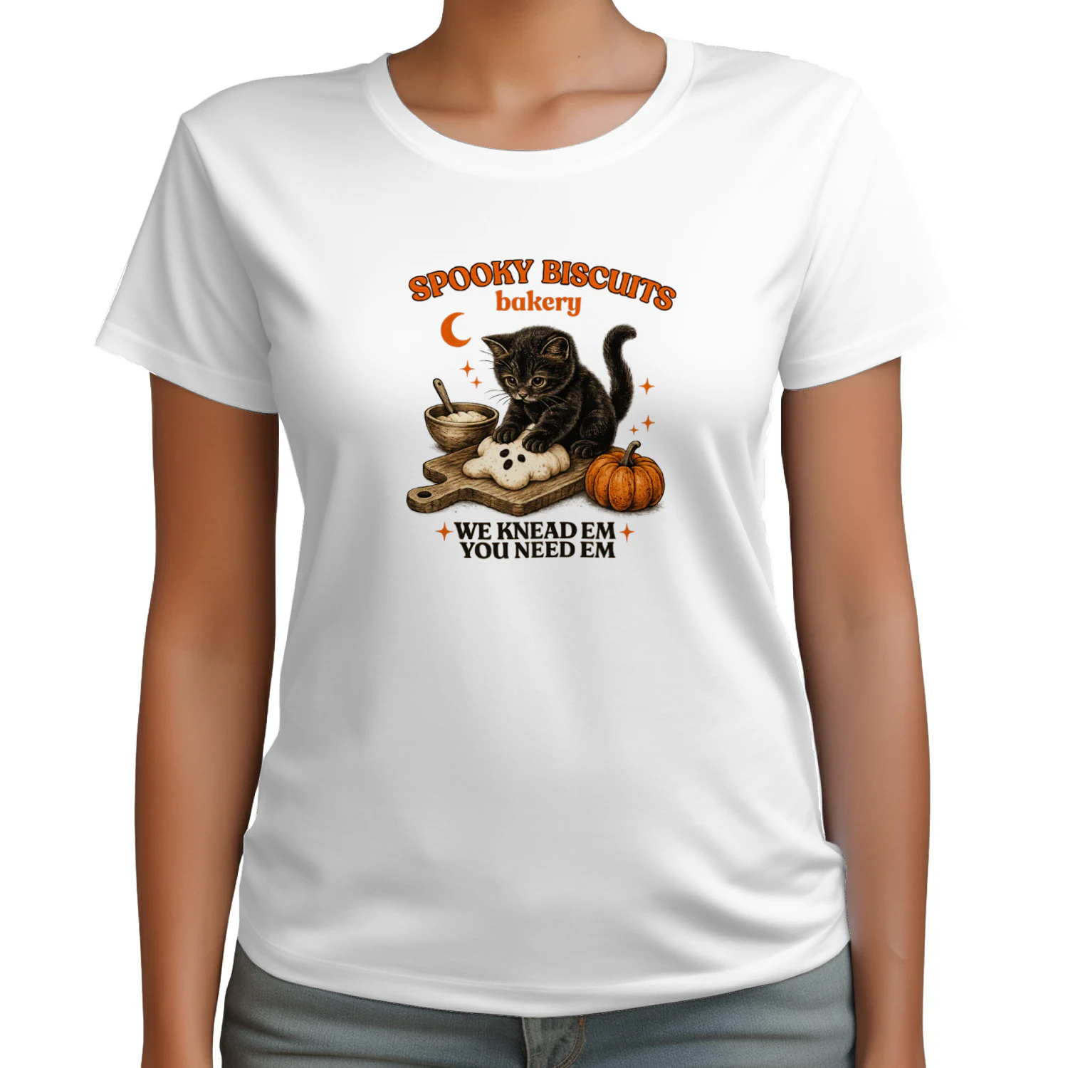 Spooky Biscuits Bakery | Cute Black Cat Halloween Shirt | Ghost Cookie Baker | Funny Fall Cat Lover Tee