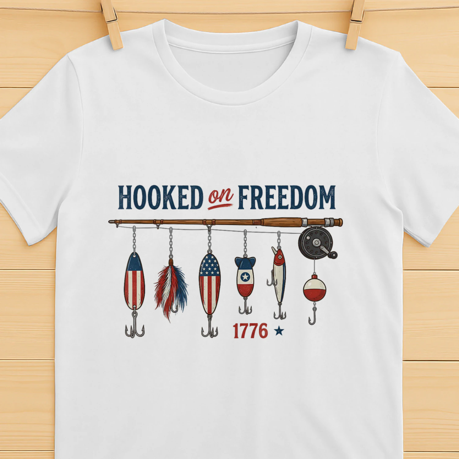 Hooked On Freedom 1776 Patriotic Fishing American Angler T-Shirt