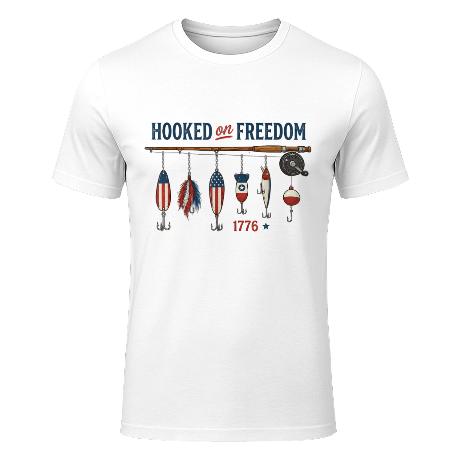 Hooked On Freedom 1776 Patriotic Fishing American Angler T-Shirt