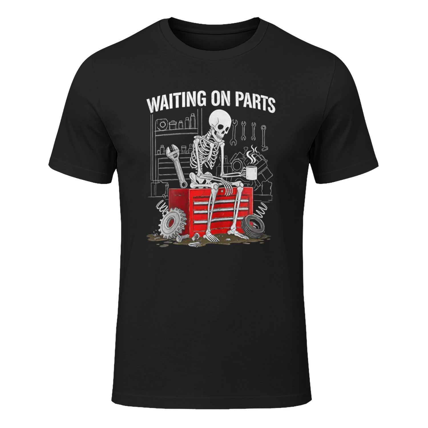 Funny Waiting On Parts Mechanic Skeleton Auto Repair Life T-Shirt