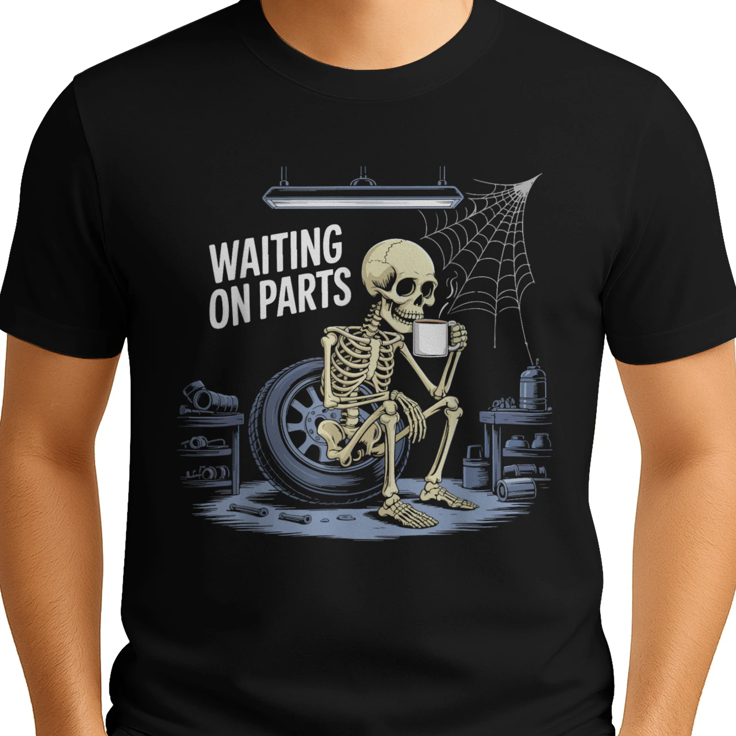 Funny Waiting On Parts Mechanic Skeleton Auto Repair Life T-Shirt