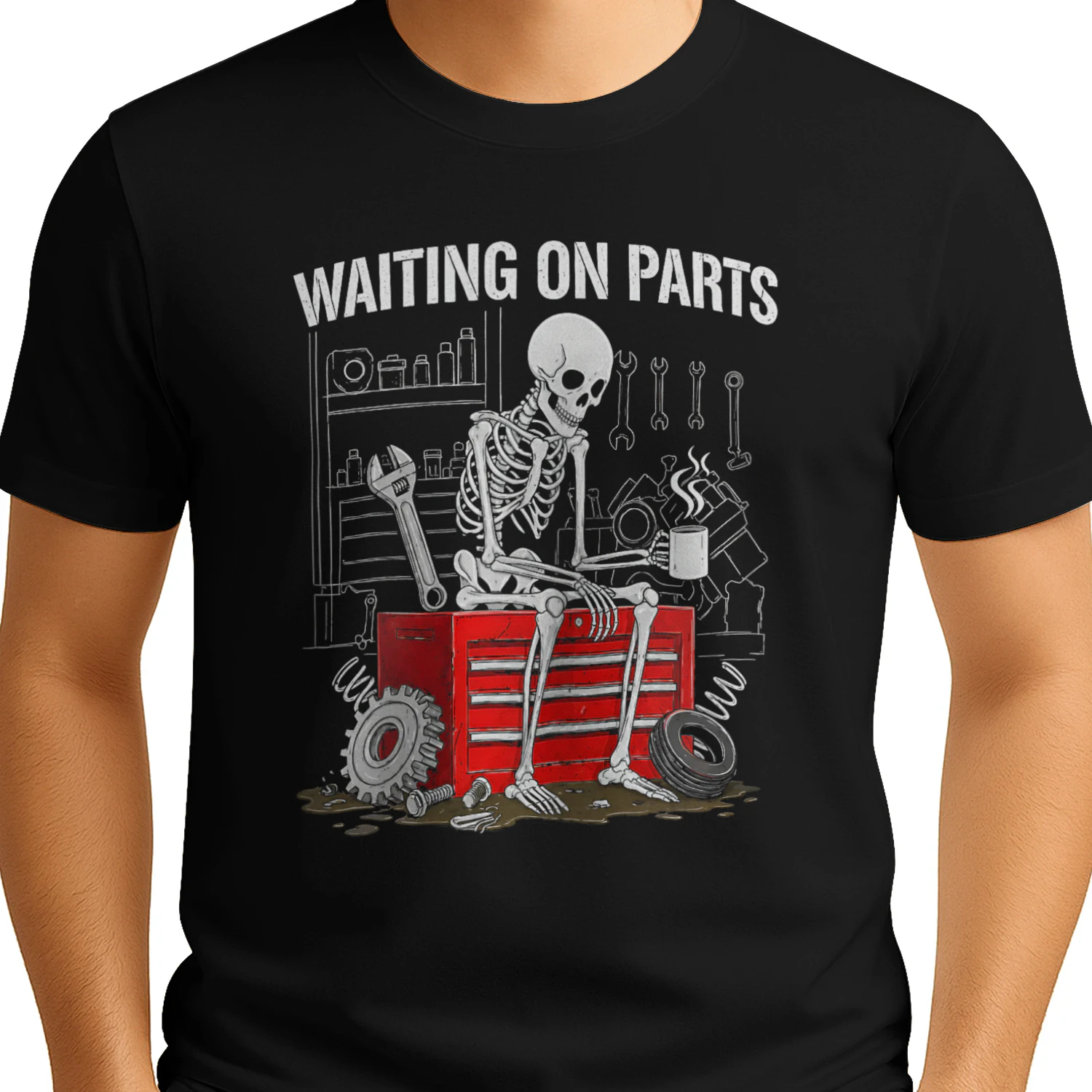 Funny Waiting On Parts Mechanic Skeleton Auto Repair Life T-Shirt