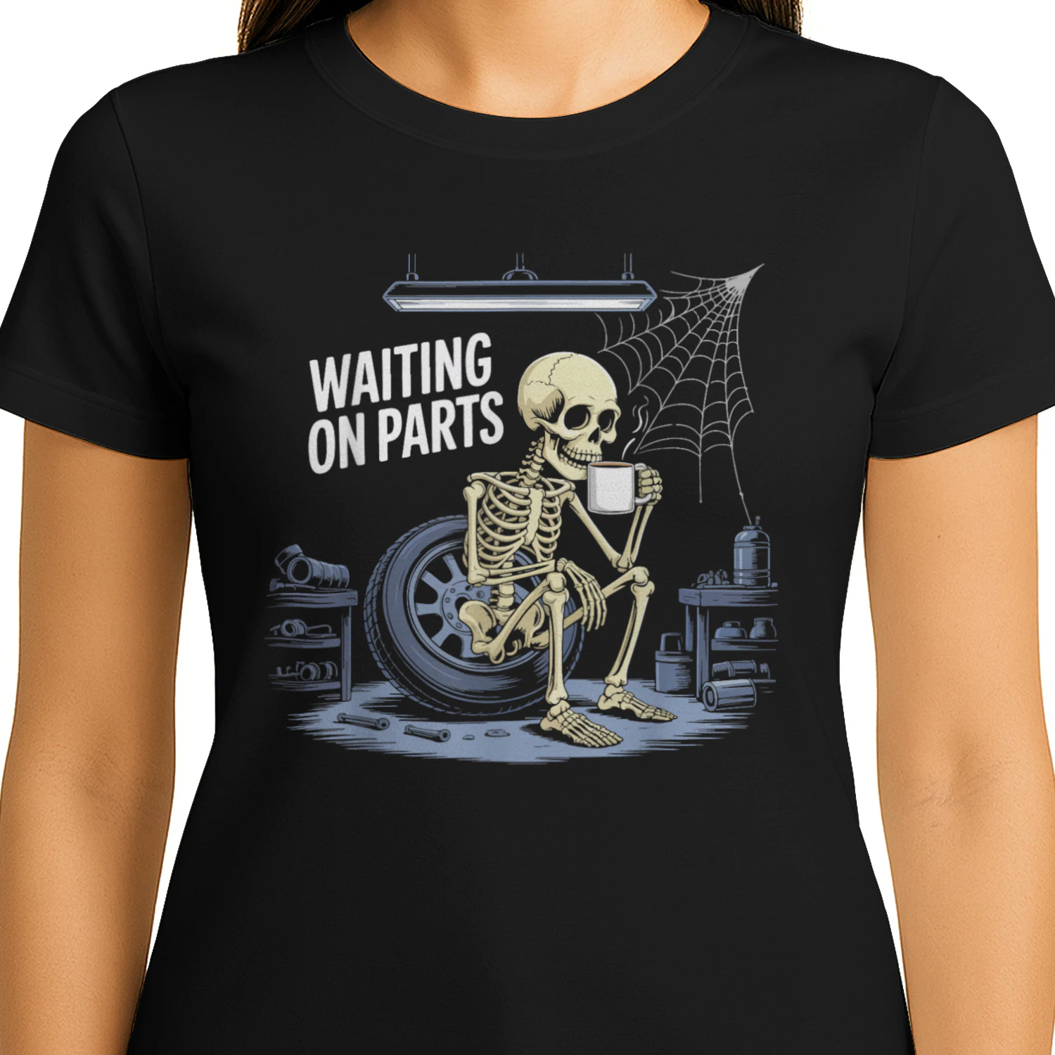 Funny Waiting On Parts Mechanic Skeleton Auto Repair Life T-Shirt