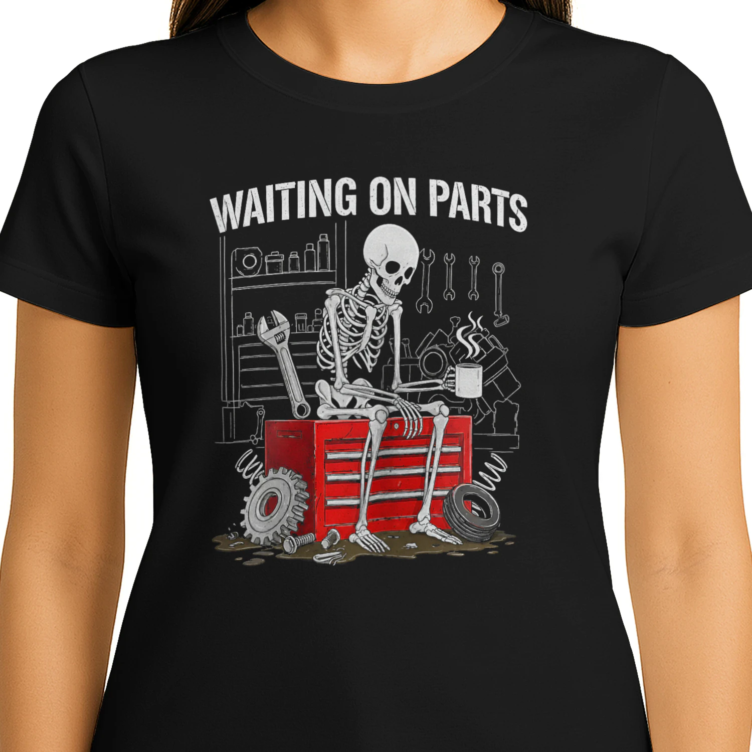 Funny Waiting On Parts Mechanic Skeleton Auto Repair Life T-Shirt