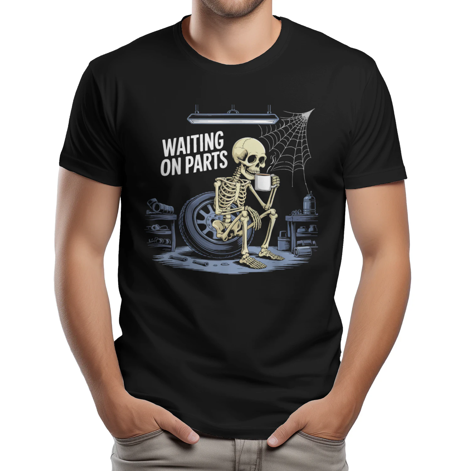 Funny Waiting On Parts Mechanic Skeleton Auto Repair Life T-Shirt