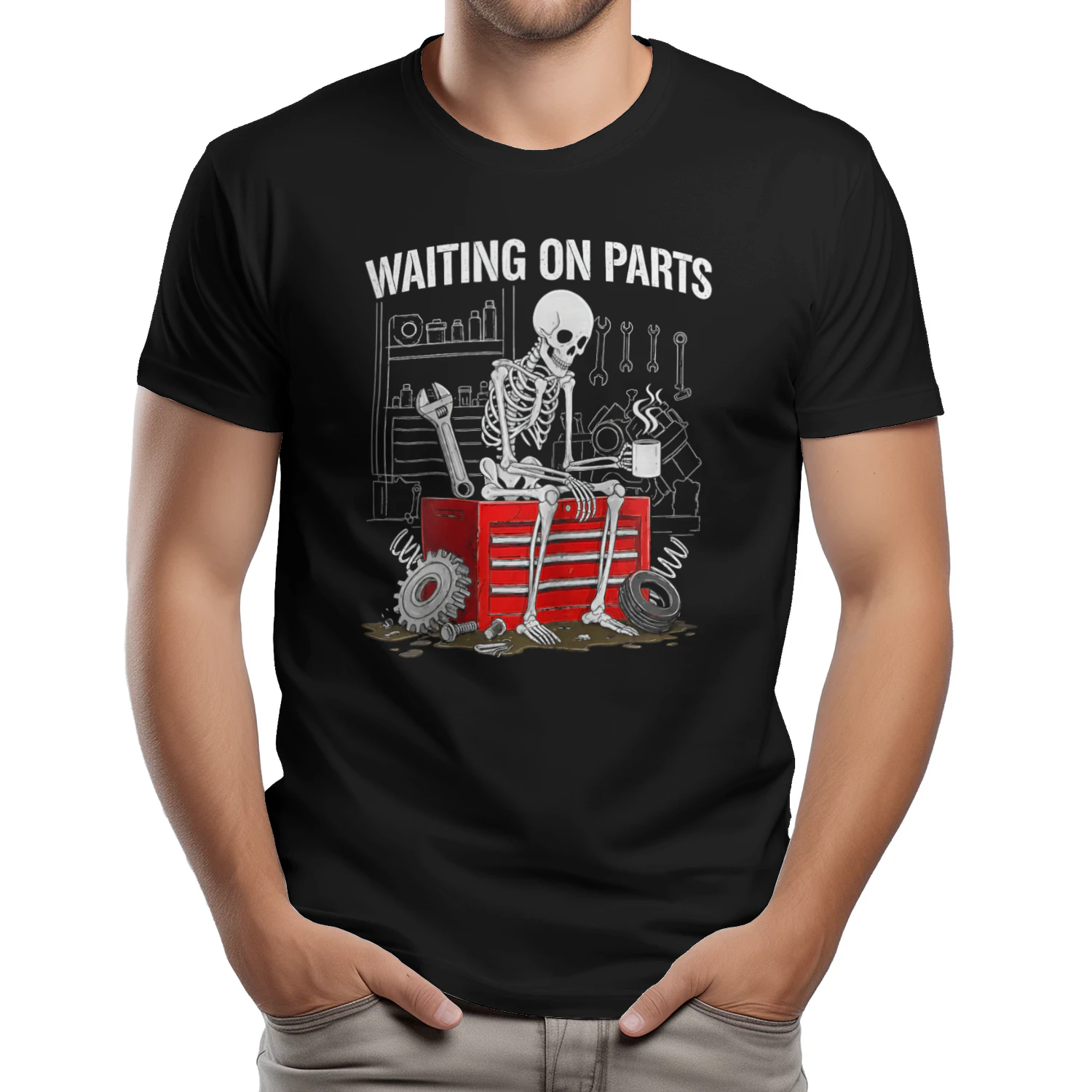 Funny Waiting On Parts Mechanic Skeleton Auto Repair Life T-Shirt