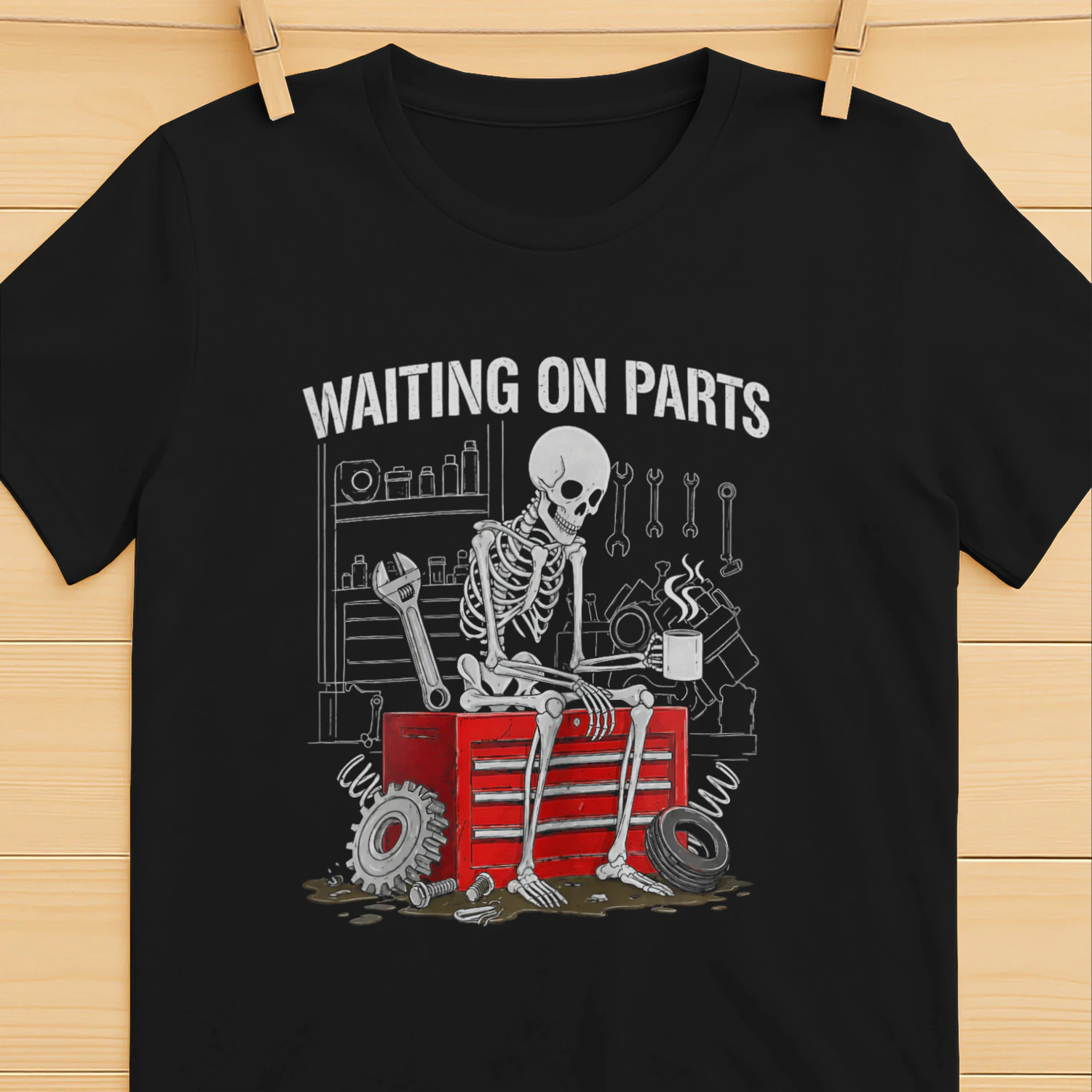 Funny Waiting On Parts Mechanic Skeleton Auto Repair Life T-Shirt