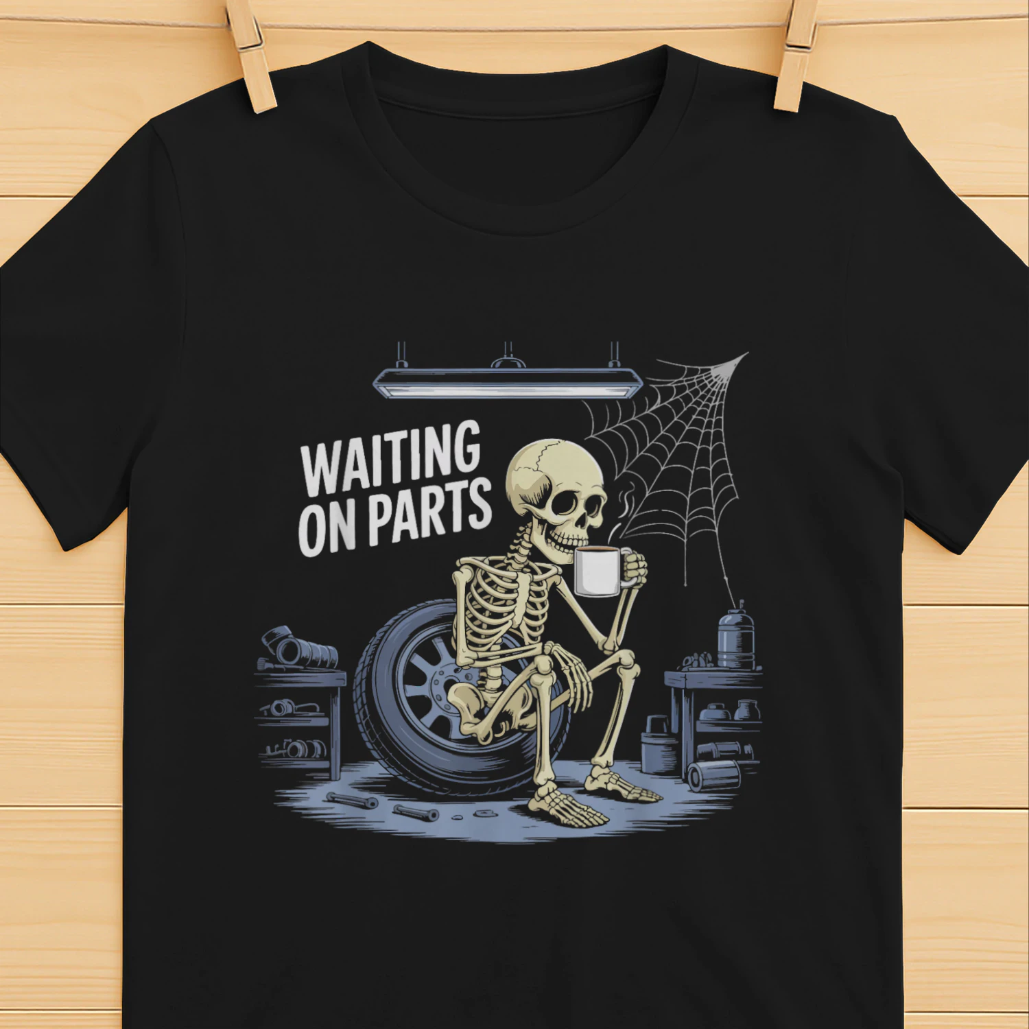 Funny Waiting On Parts Mechanic Skeleton Auto Repair Life T-Shirt