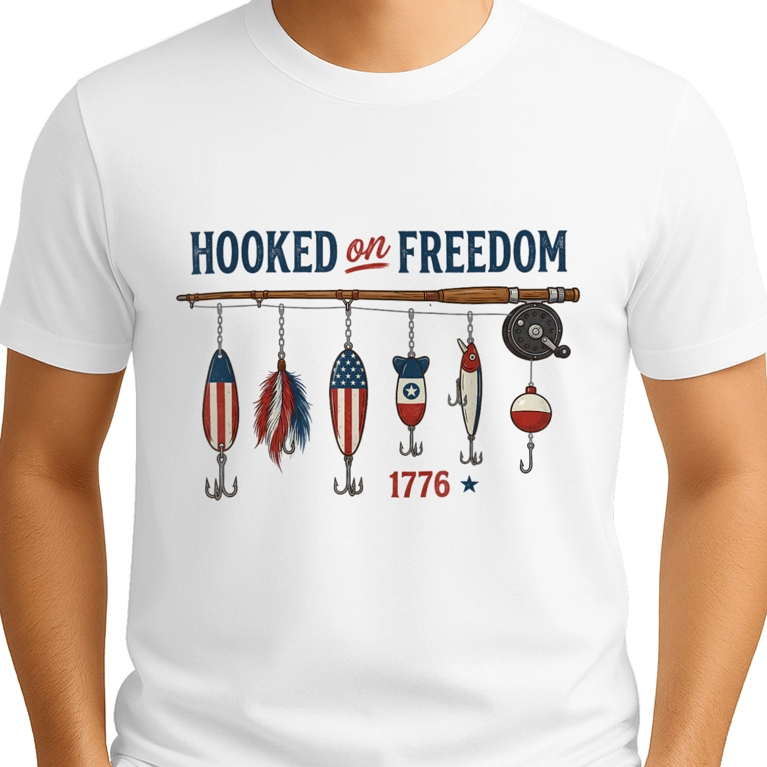 Hooked On Freedom 1776 Patriotic Fishing American Angler T-Shirt