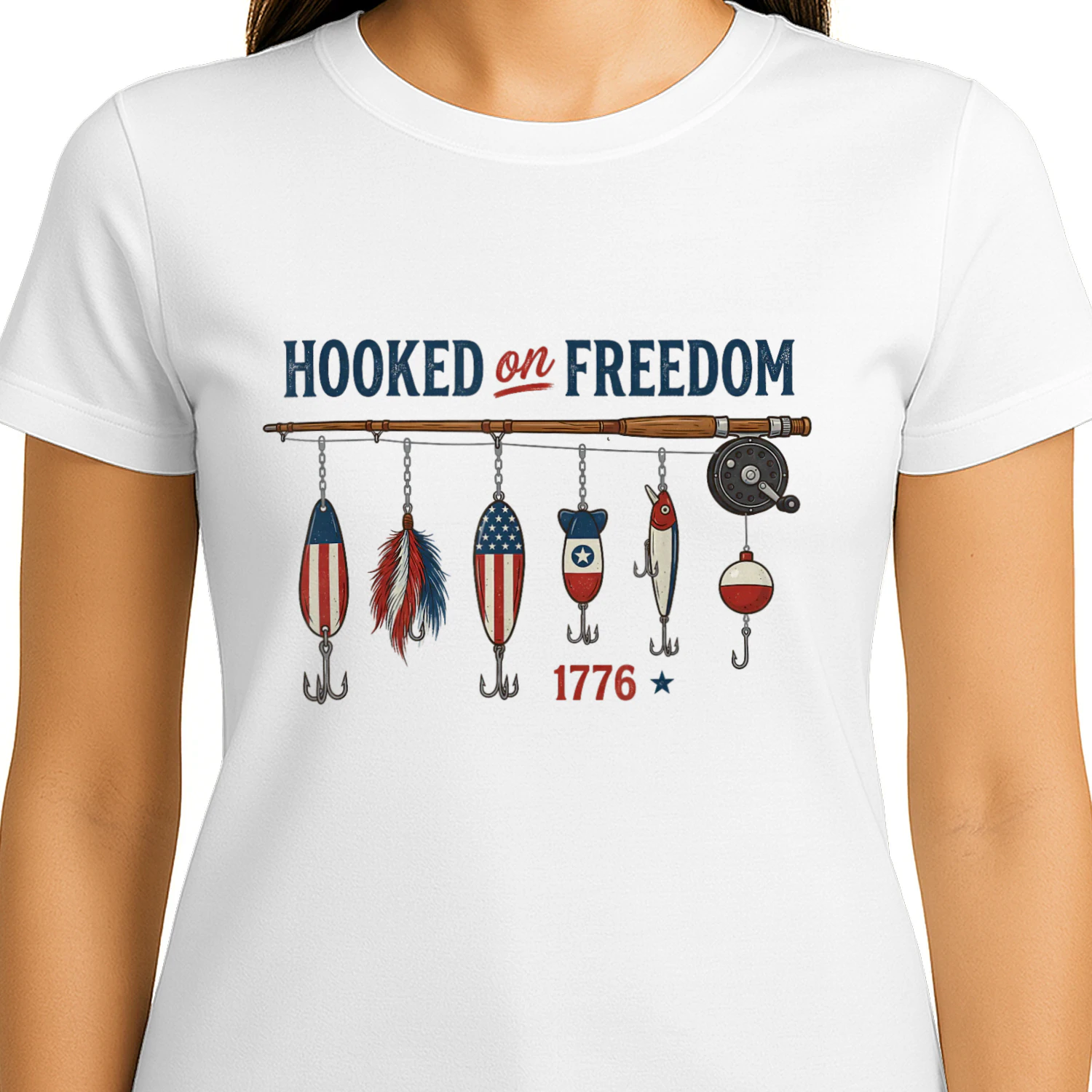Hooked On Freedom 1776 Patriotic Fishing American Angler T-Shirt