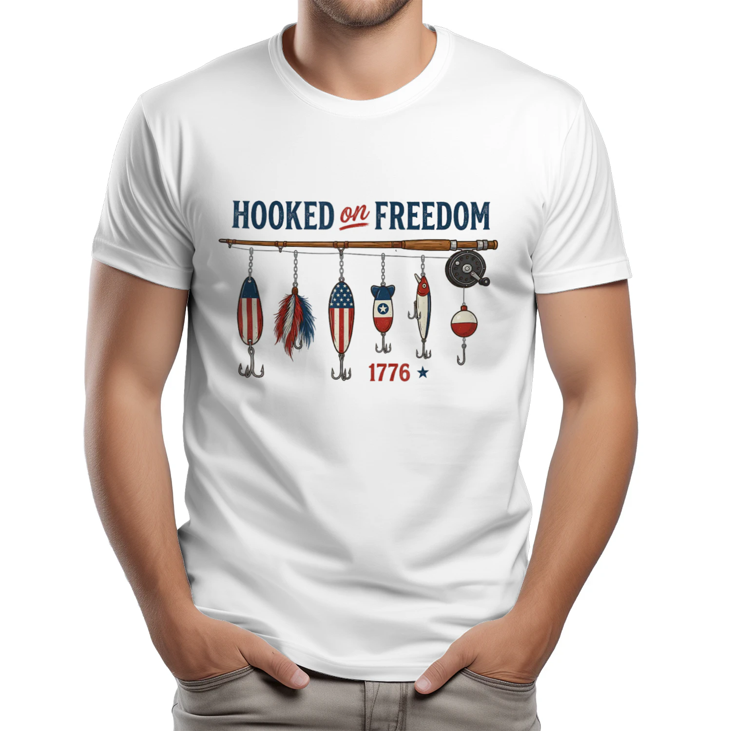 Hooked On Freedom 1776 Patriotic Fishing American Angler T-Shirt