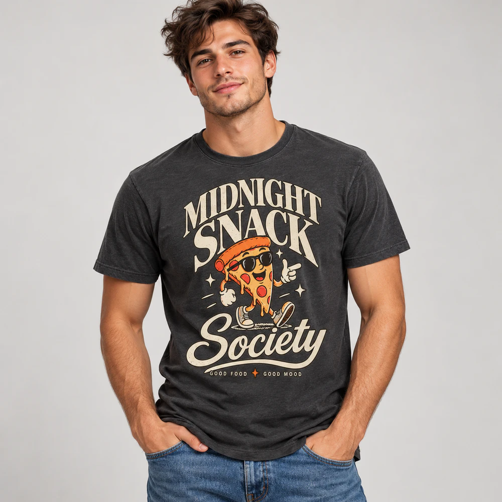 Midnight Snack Society T-Shirt | Funny Pizza Graphic Tee | Unisex  Copy