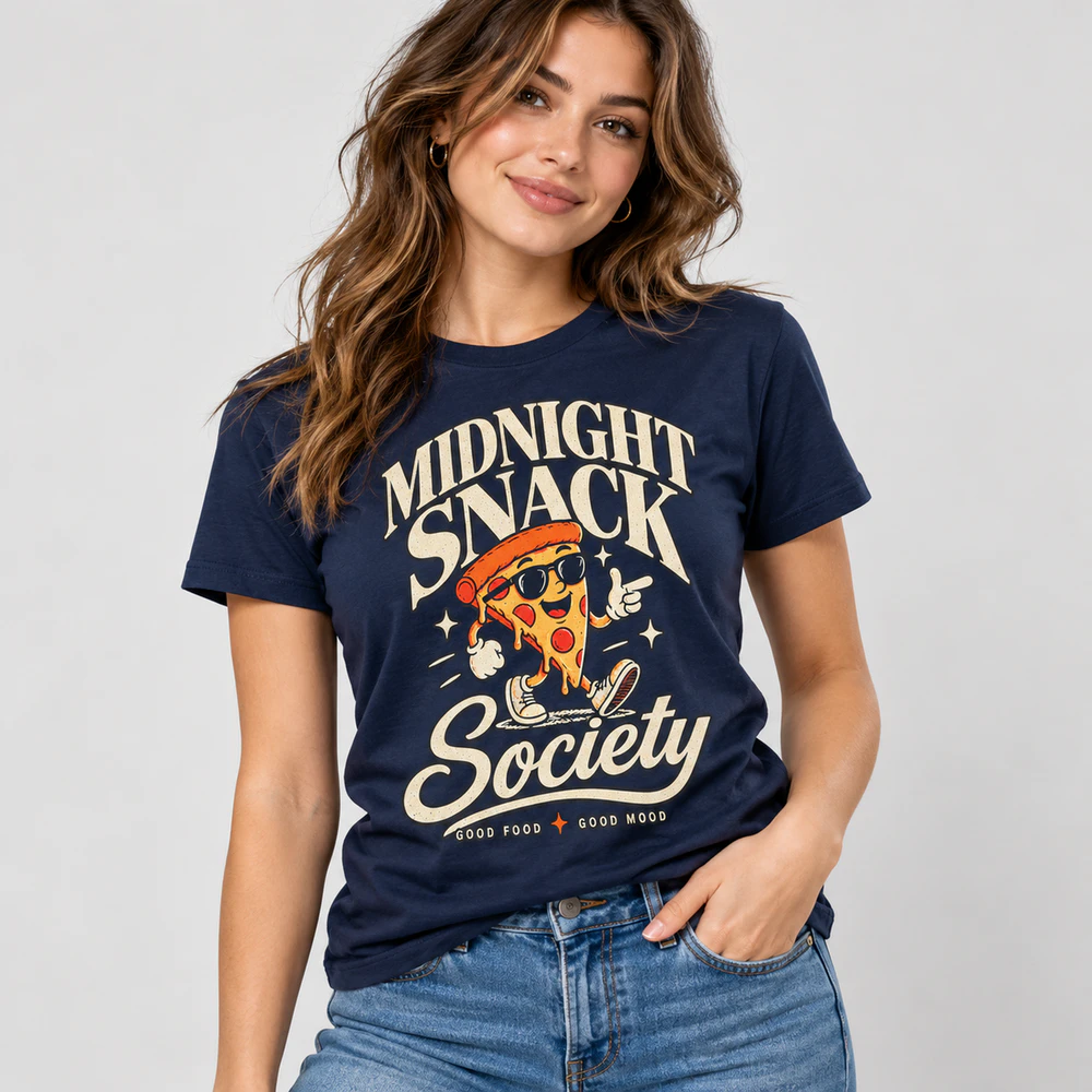 Midnight Snack Society T-Shirt | Funny Pizza Graphic Tee | Unisex  Copy