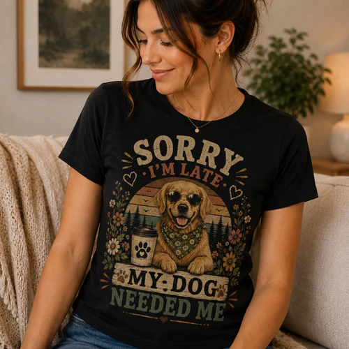 Sorry I'm Late My Dog Needed Me Vintage Golden Retriever T-Shirt