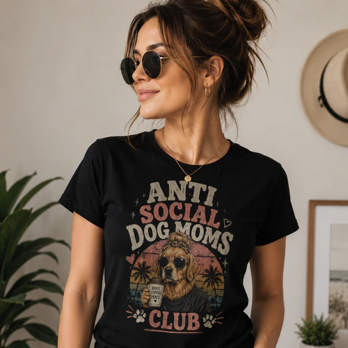 Anti Social Dog Moms Club Vintage Retro T-Shirt