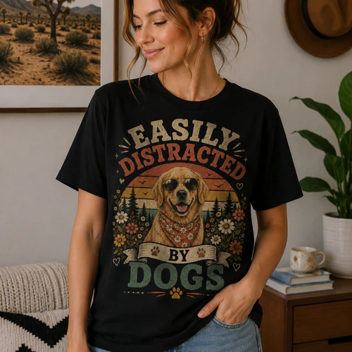 Easily Distracted By Dogs Vintage Golden Retriever T-Shirt
