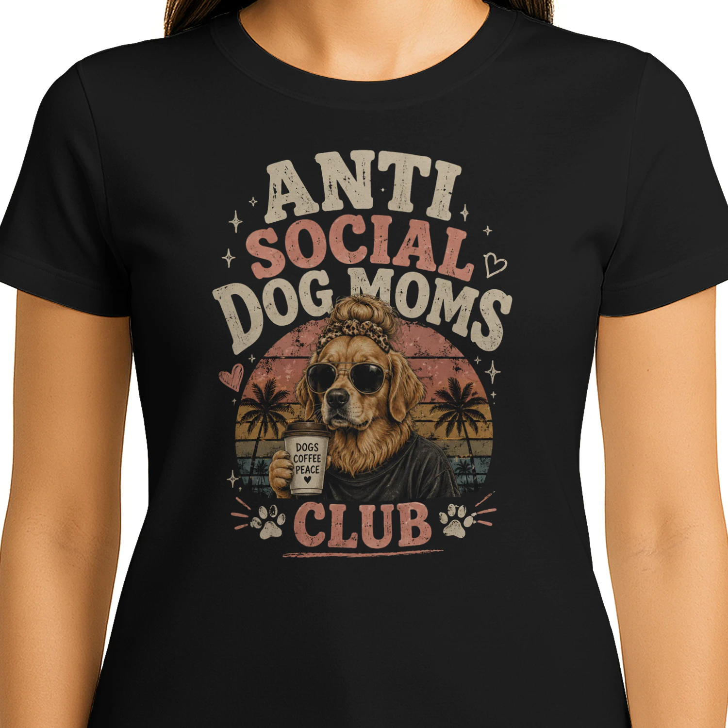 Anti Social Dog Moms Club Vintage Retro Graphic T-Shirt