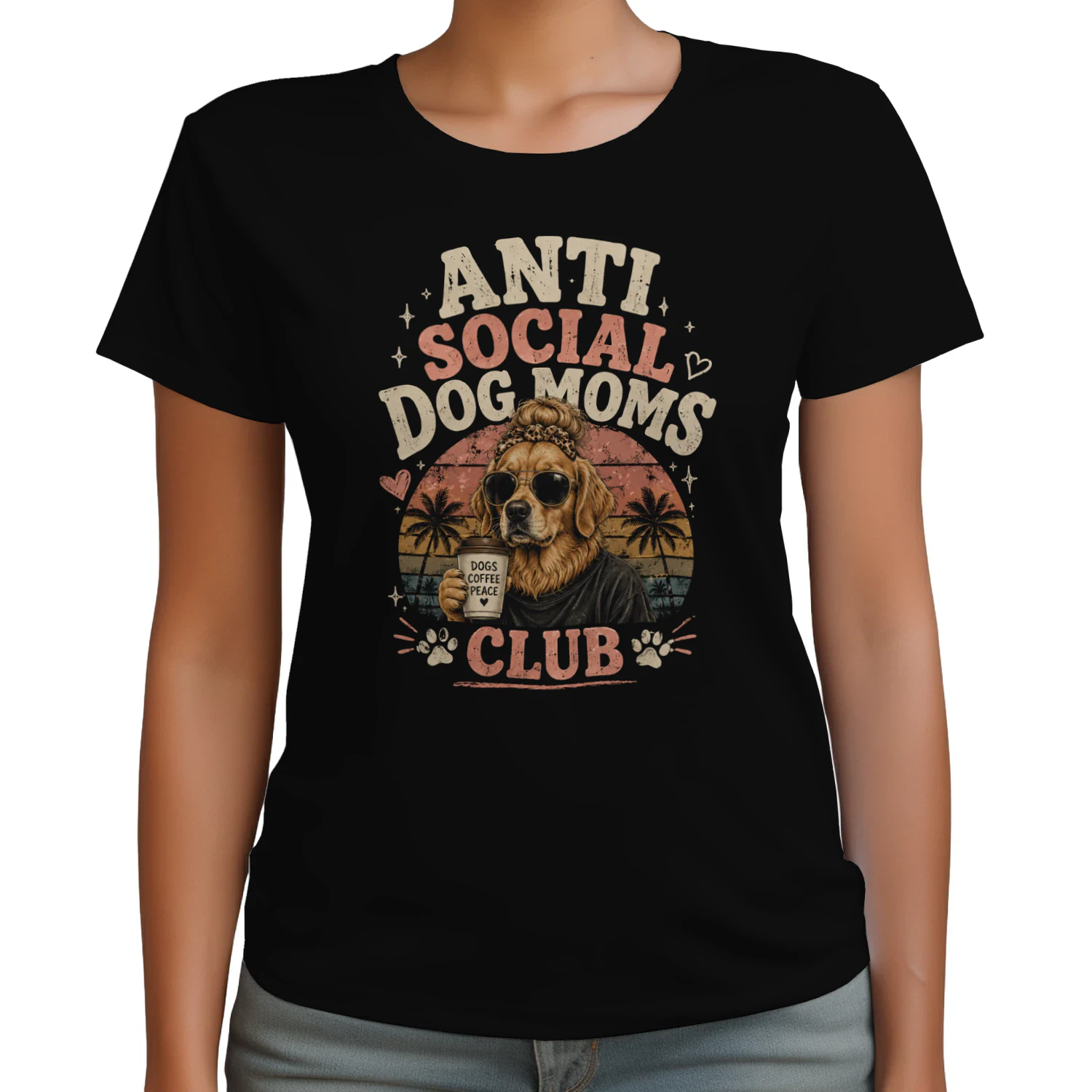 Anti Social Dog Moms Club Vintage Retro Graphic T-Shirt
