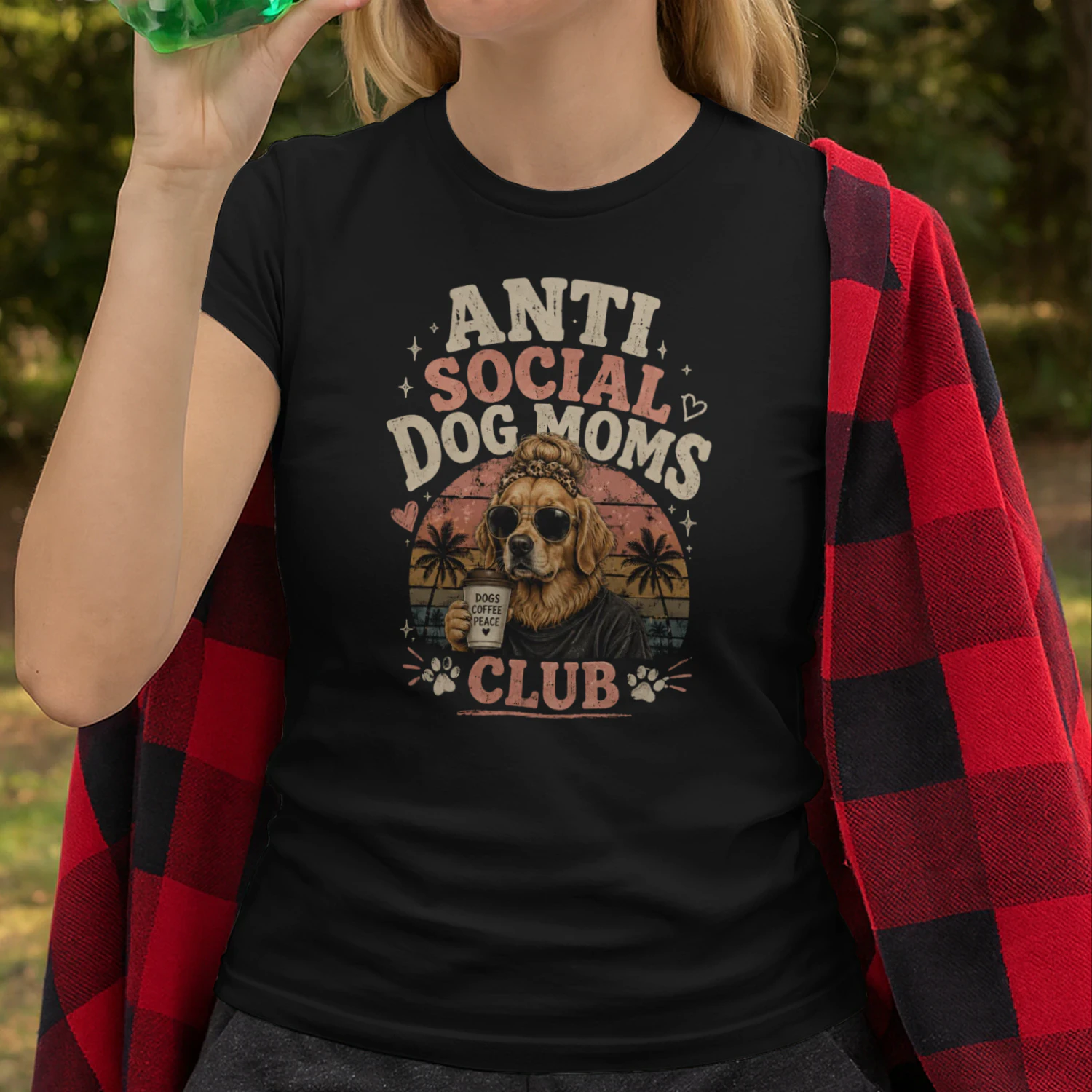 Anti Social Dog Moms Club Vintage Retro Graphic T-Shirt