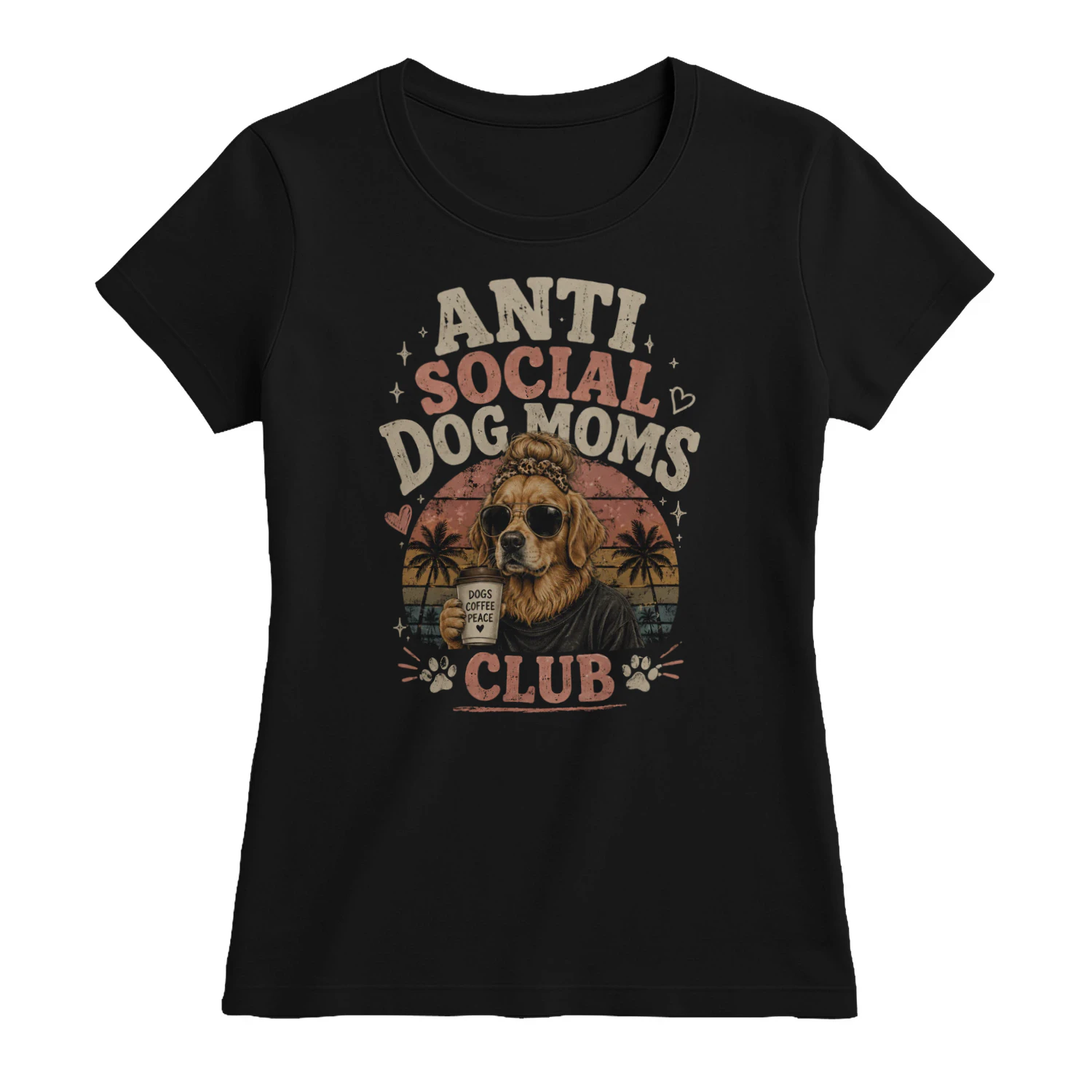 Anti Social Dog Moms Club Vintage Retro Graphic T-Shirt