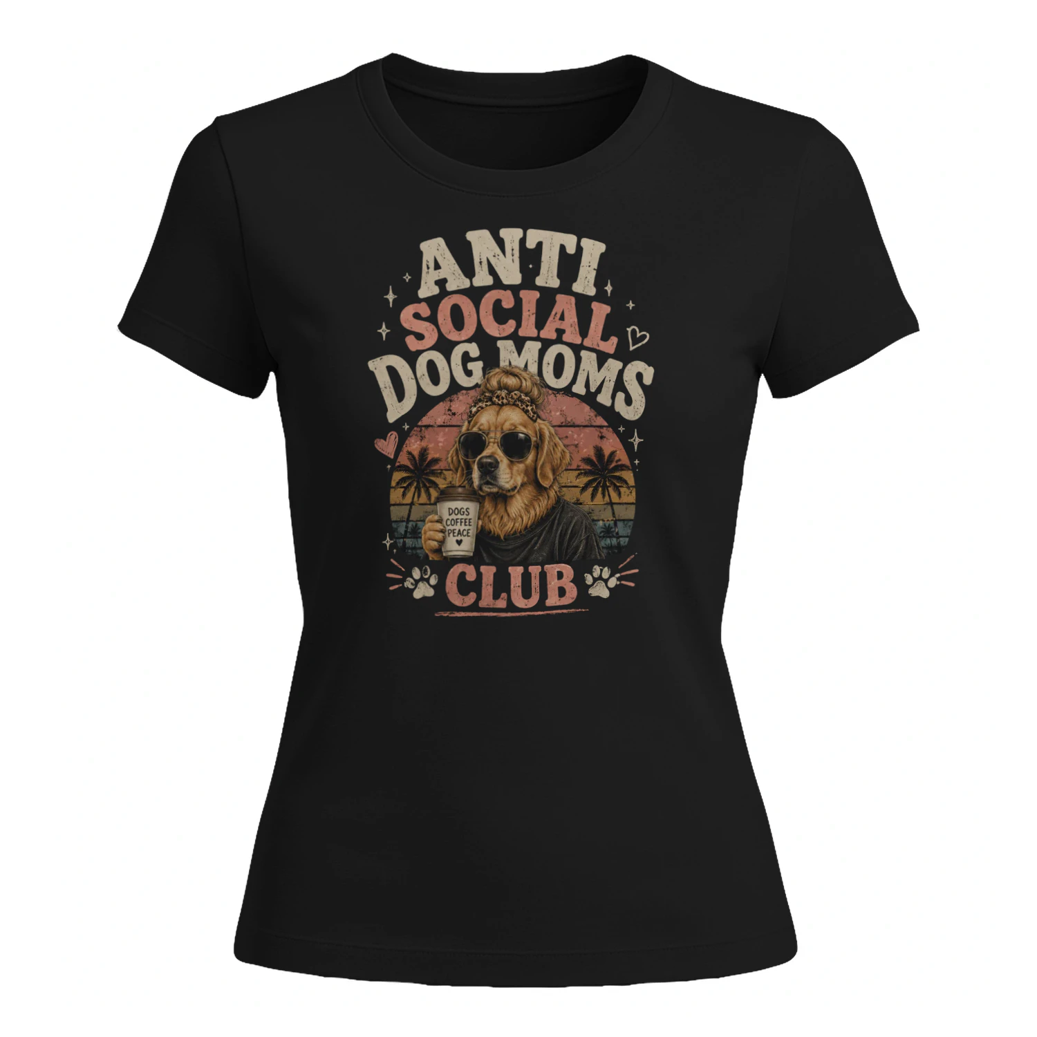 Anti Social Dog Moms Club Vintage Retro Graphic T-Shirt